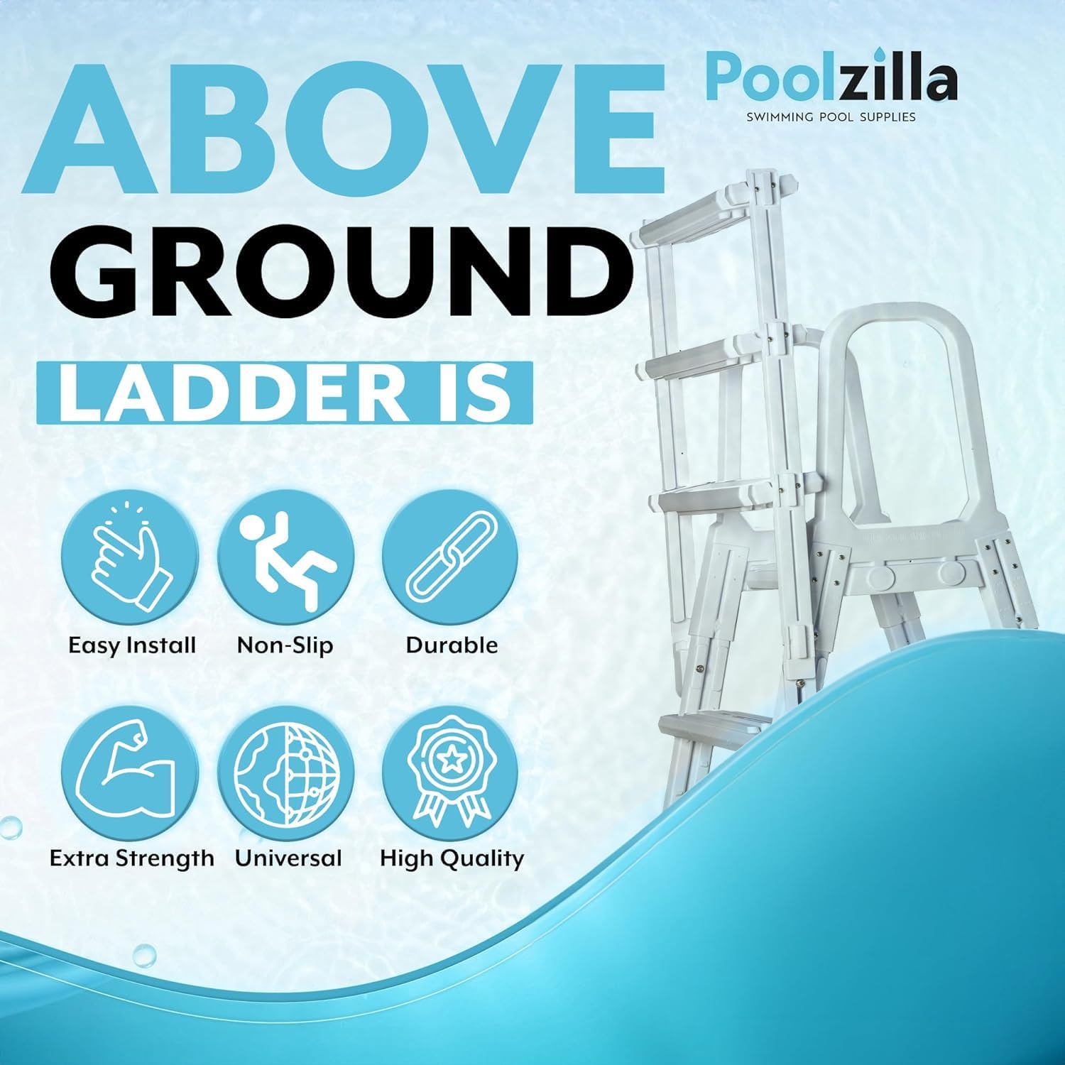 Poolzilla Above Ground A-Frame Flip Up Pool Ladder w/Non Skid Platform - for 48ββ to 54ββ in. Above Ground Pools