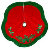 Kurt Adler 48" Velvet Red with Green Leaves Applique Treeskirt