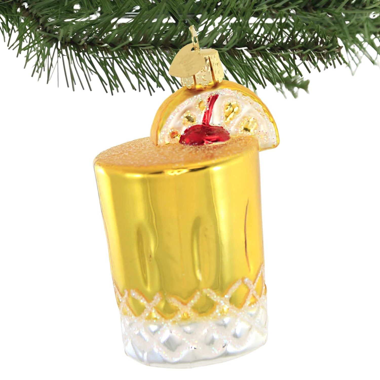 Old World Christmas Whiskey Sour Glass Blown Ornament for Christmas Tree, Handcrafted Holiday Decoration, Adult Beverages Collection