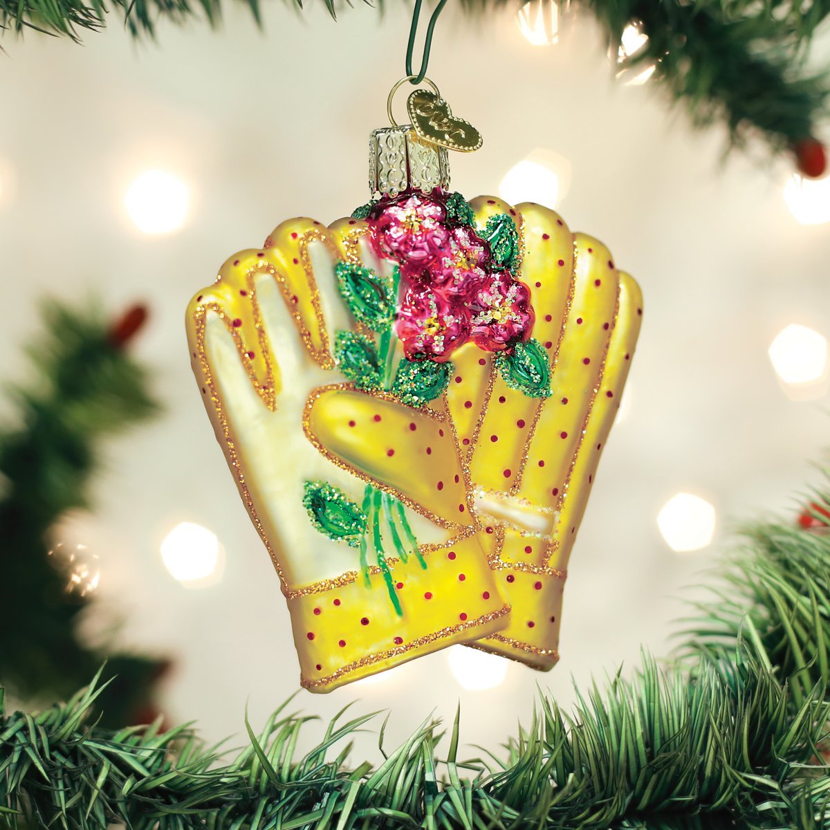 Old World Christmas Gardening Gloves Glass Blown Ornament for Christmas Tree, Handcrafted Holiday Decoration, Garden Collection