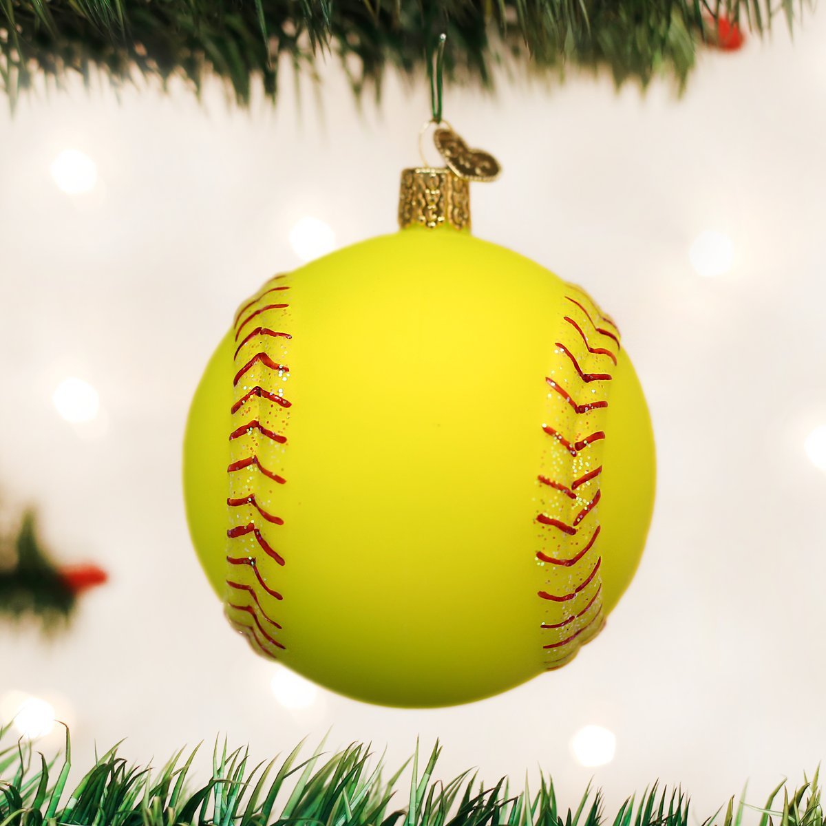 Old World Christmas 2020 Softball Glass Blown Ornament for Christmas Tree, Handcrafted Holiday Decoration, Sport Collection