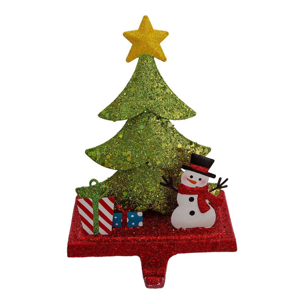 Kurt Adler Christmas Stocking Holder, Christmas Tree Glitter Base with Snowman, 6.5in
