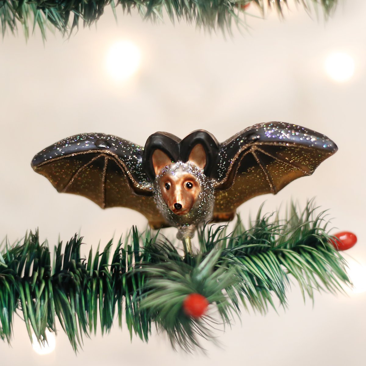 Old World Christmas Clip-On Bat Glass Blown Ornament for Christmas Tree, Handcrafted Holiday Decoration, Halloween Collection
