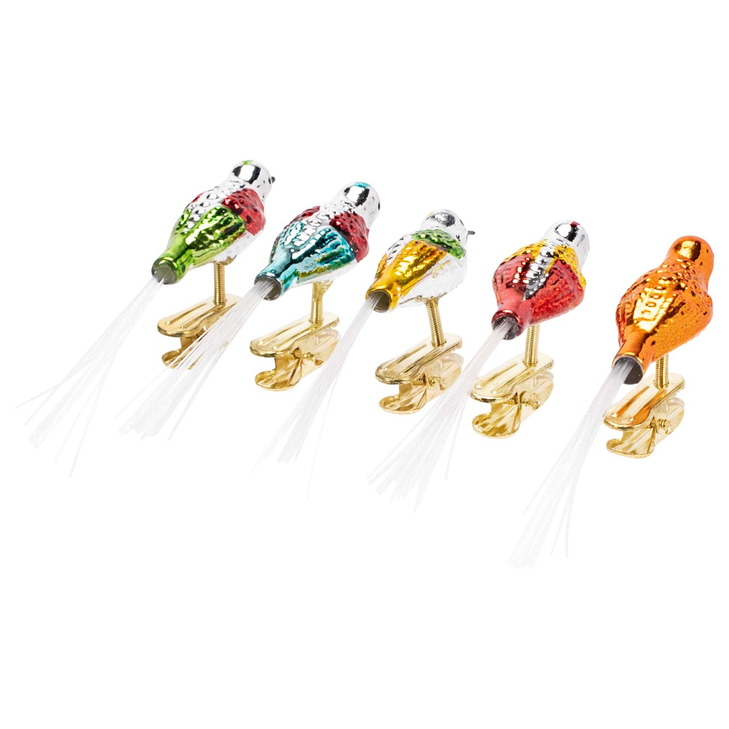 Kurt Adler Early Years Glass Clip-On Bird, 4.5-Inch, Set of 5 Ornaments, 5 Count