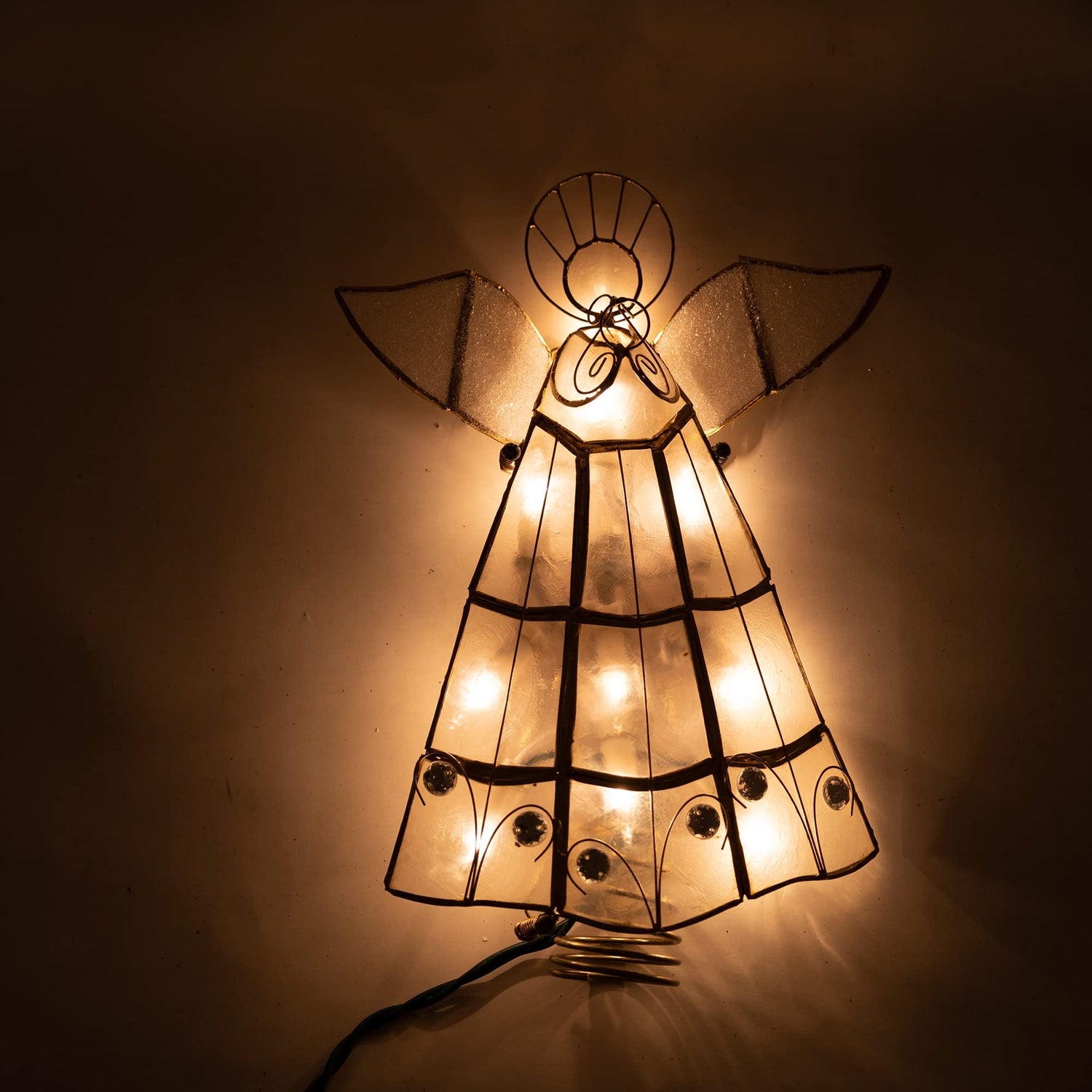 Kurt Adler 10-Light Capiz Angel Treetop with Trumpet (Clear)