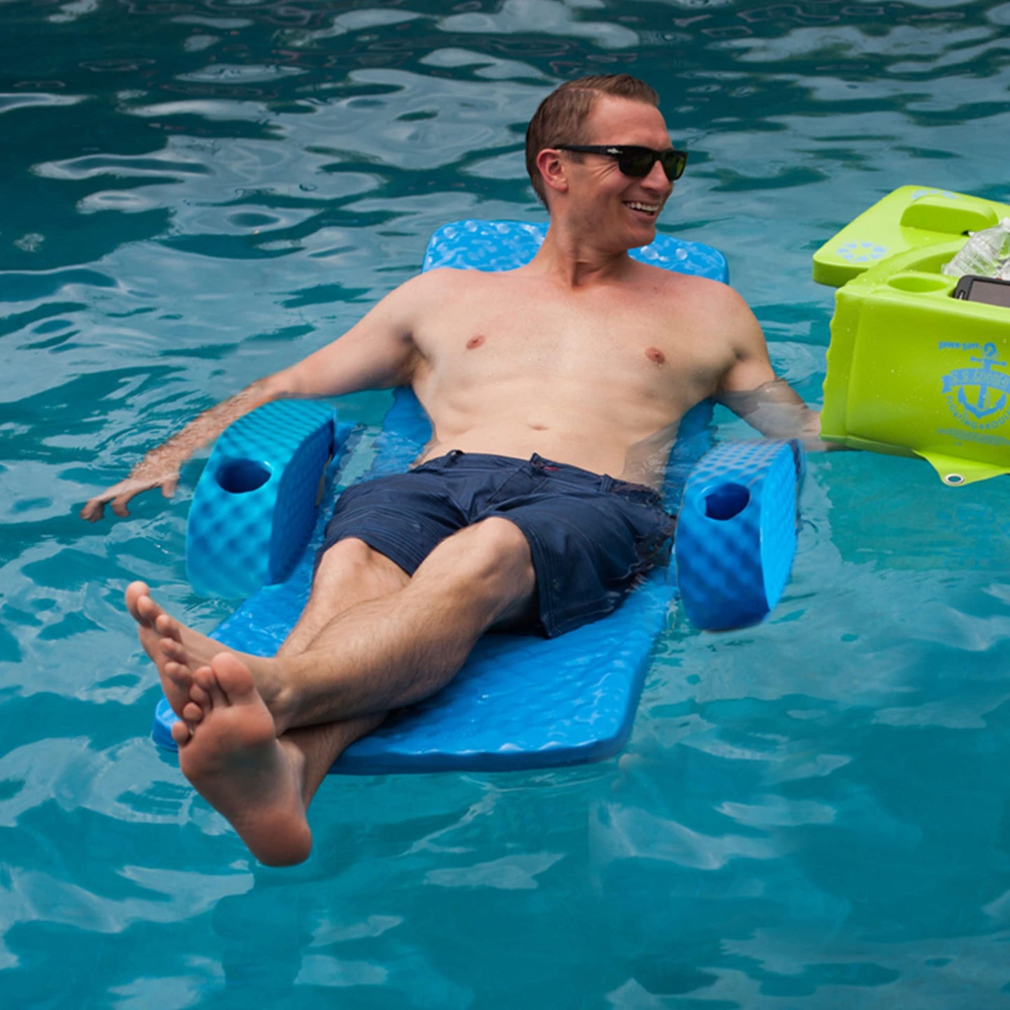 TRC Recreation Folding Baja II Lounger Foam Swimming Pool Float, Portable Floating Lounger with 2 Cup Holders for Beach Essentials, Tropical Teal
