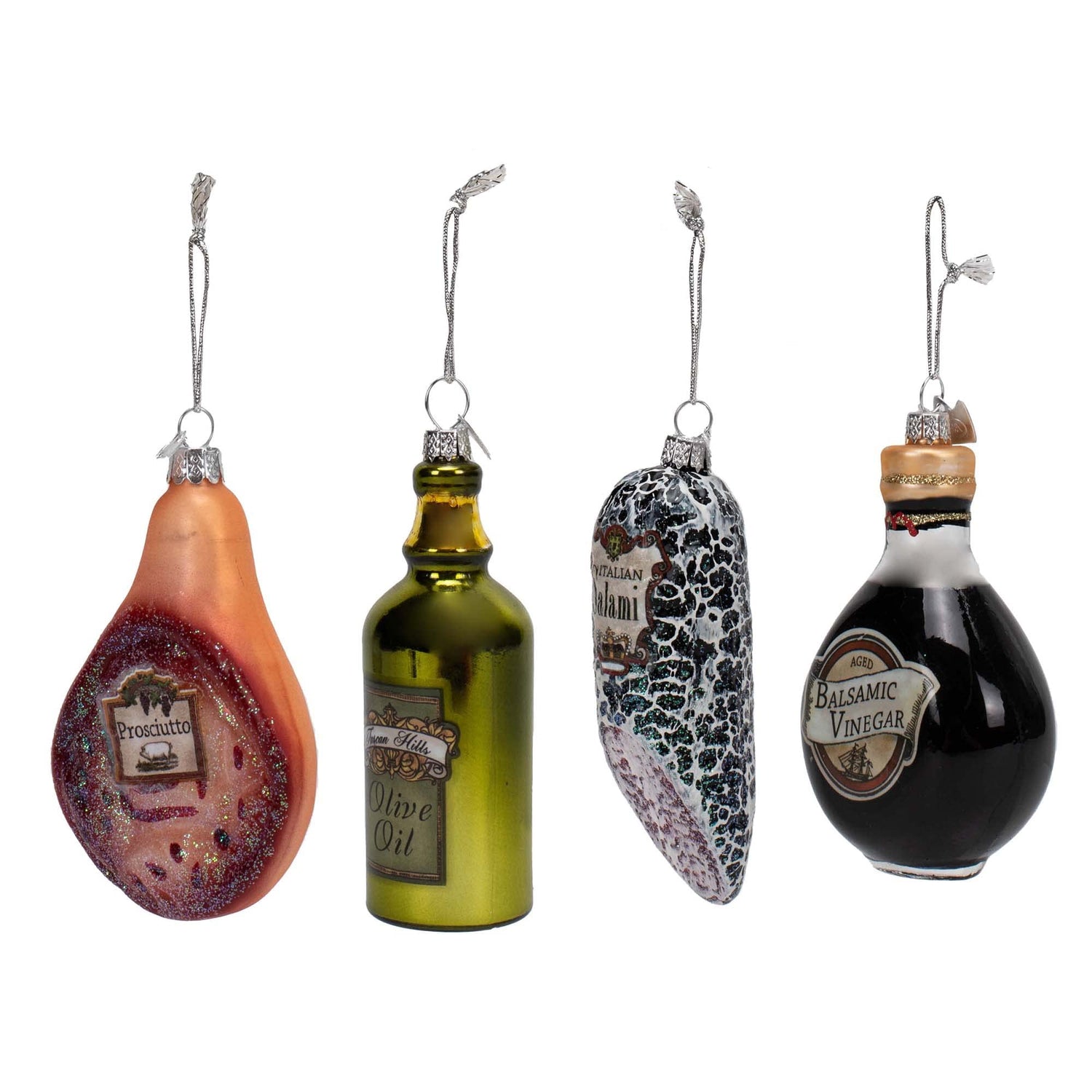 Kurt Adler NB0909 Holiday Decorative Noble Gems Glass Italian Food Hanging Accessory Christmas Tree Ornament Set with String Hanger (4 Pack)