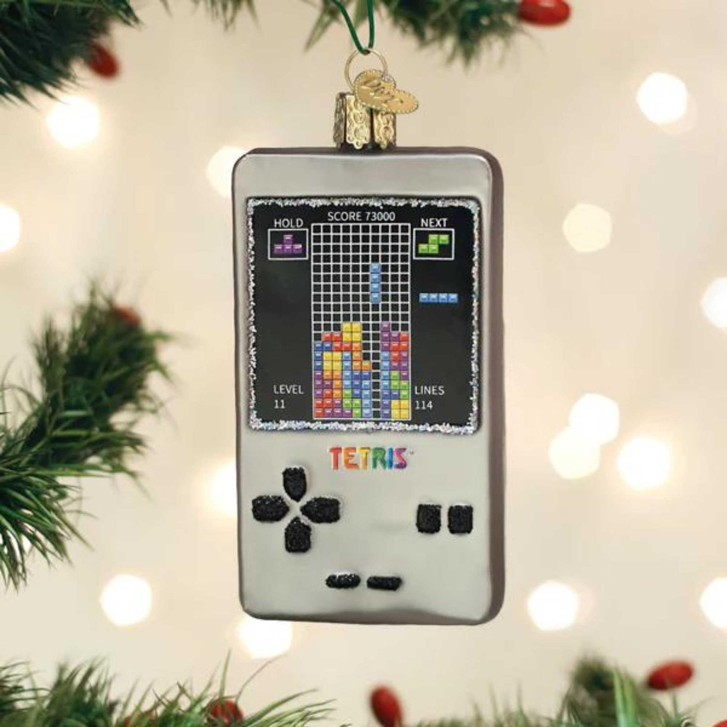 Old World Christmas Tetris Glass Blown Ornament for Christmas Tree, Handcrafted Holiday Decoration, Hasbro Games Collection