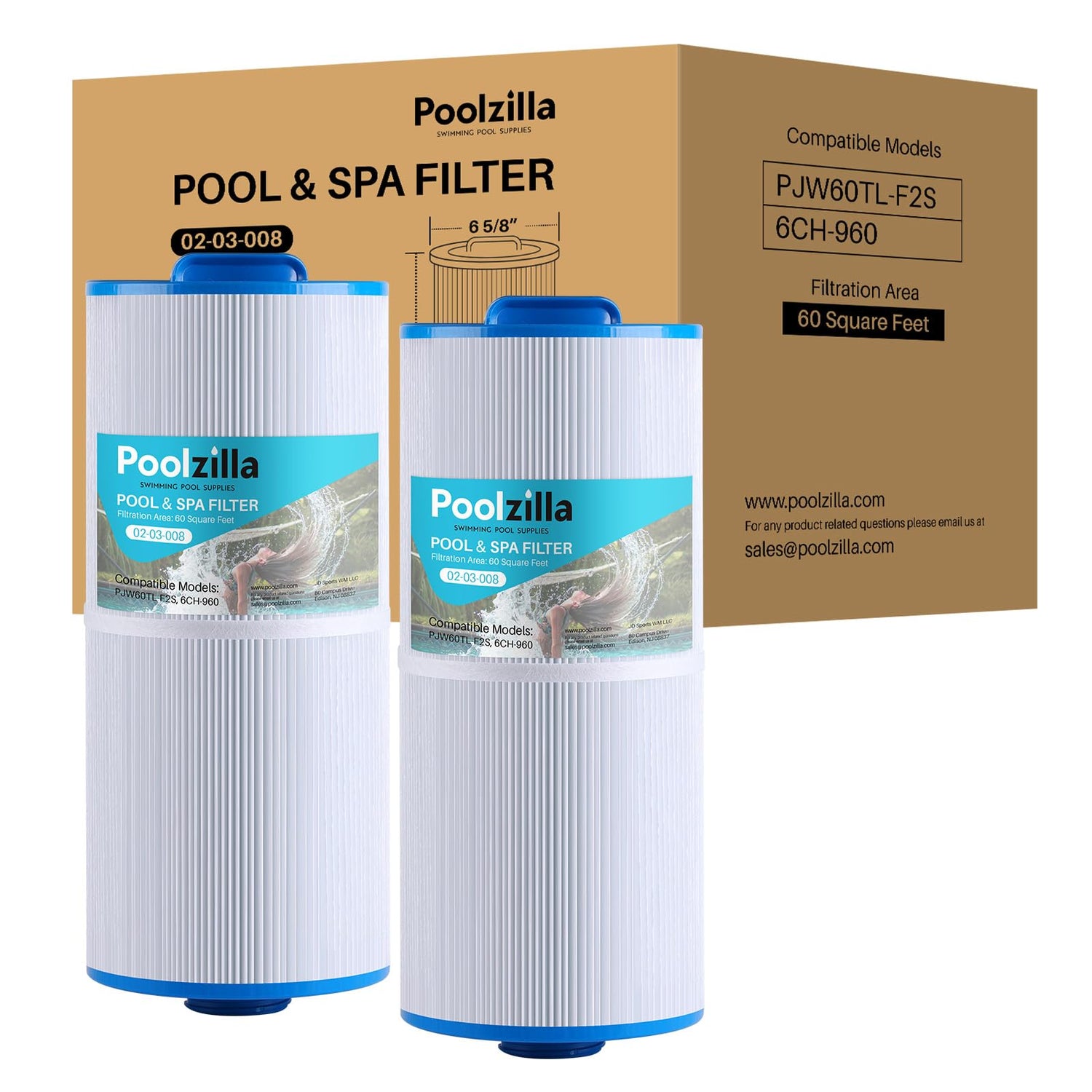 Poolzilla Replacement Spa Filter for PLF6CH-960, Unicel 6CH-960, PJW60TL-F2S, SD-00640, 6541-383, Filbur FC-2800, 6540-476