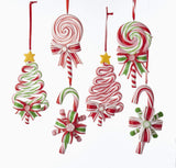 Kurt Adler T2033 Kurt Adlerpeppermint Candy Lollipop Ornament - 6 Assorted: 2 Each Christmas Tree, Candy Cane And Round Lollipop