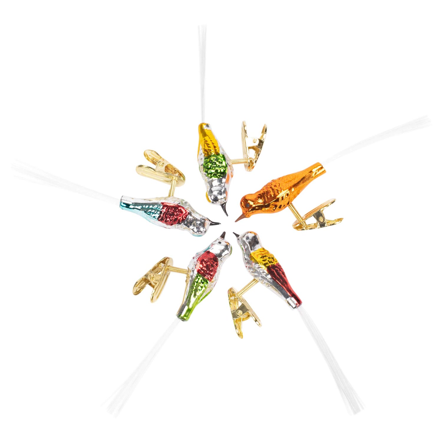 Kurt Adler Early Years Glass Clip-On Bird, 4.5-Inch, Set of 5 Ornaments, 5 Count