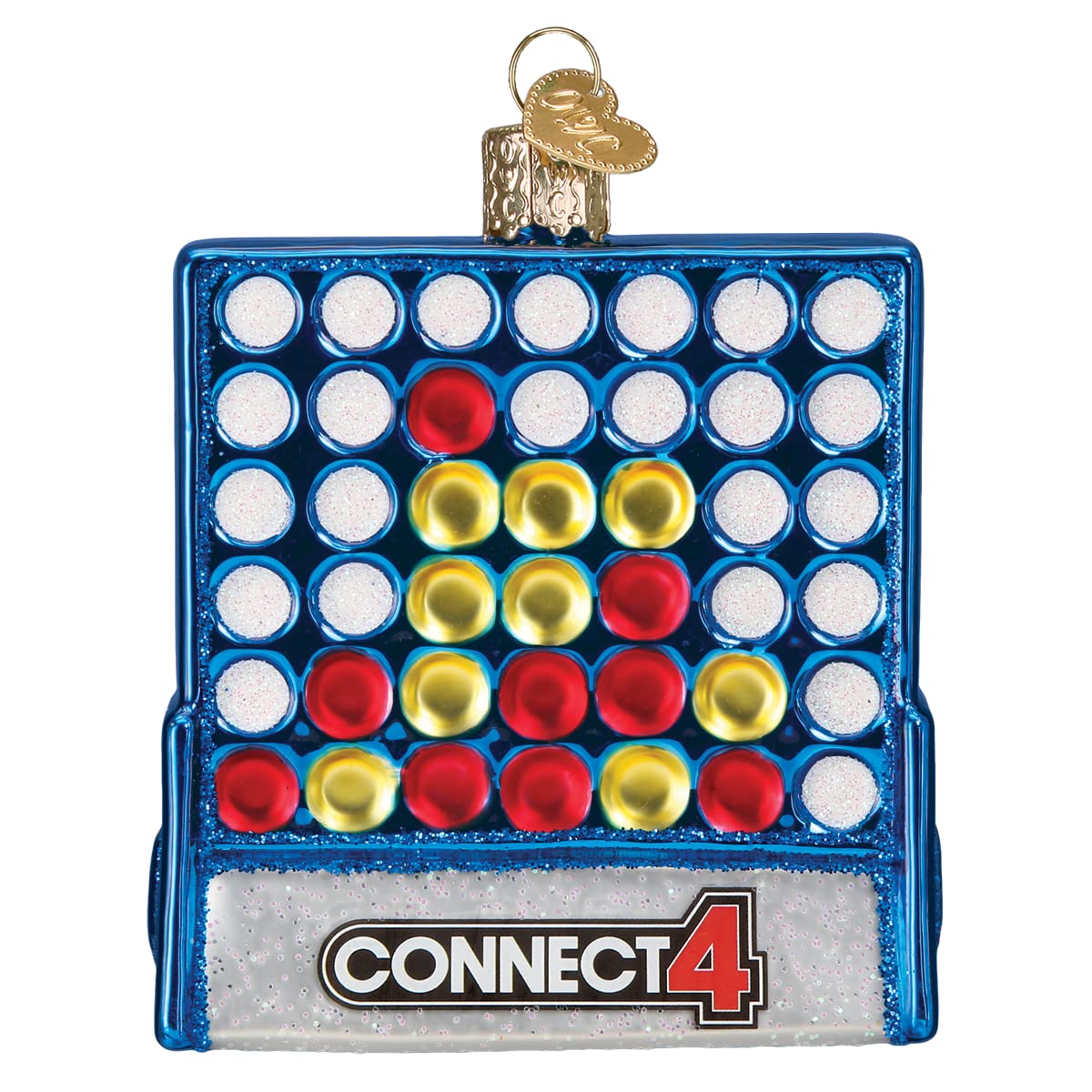 Old World Christmas Connect 4 Glass Blown Ornament for Christmas Tree, Handcrafted Holiday Decoration, Hasbro Games Collection