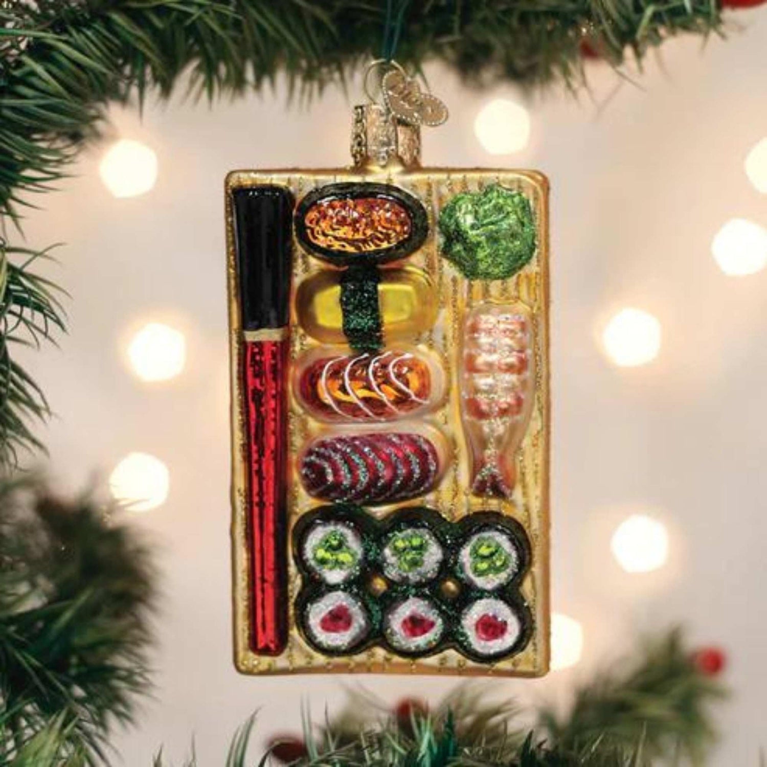 Old World Christmas Sushi Platter Glass Blown Ornament for Christmas Tree, Handcrafted Holiday Decoration, Food Collection