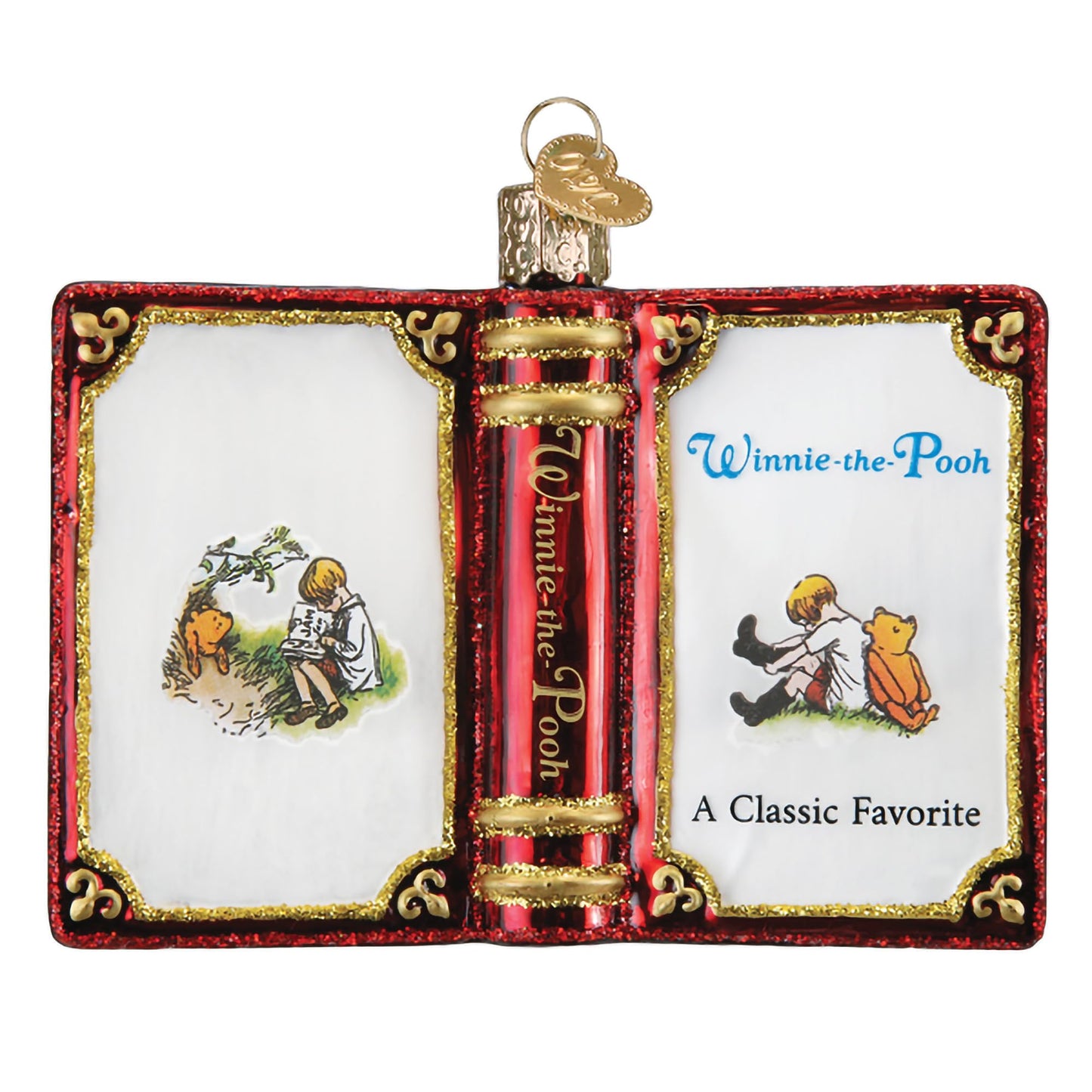 Old World Christmas Winnie The Pooh Book Glass Blown Ornament for Christmas Tree, Handcrafted Holiday Decoration, Winnie The Pooh Collection