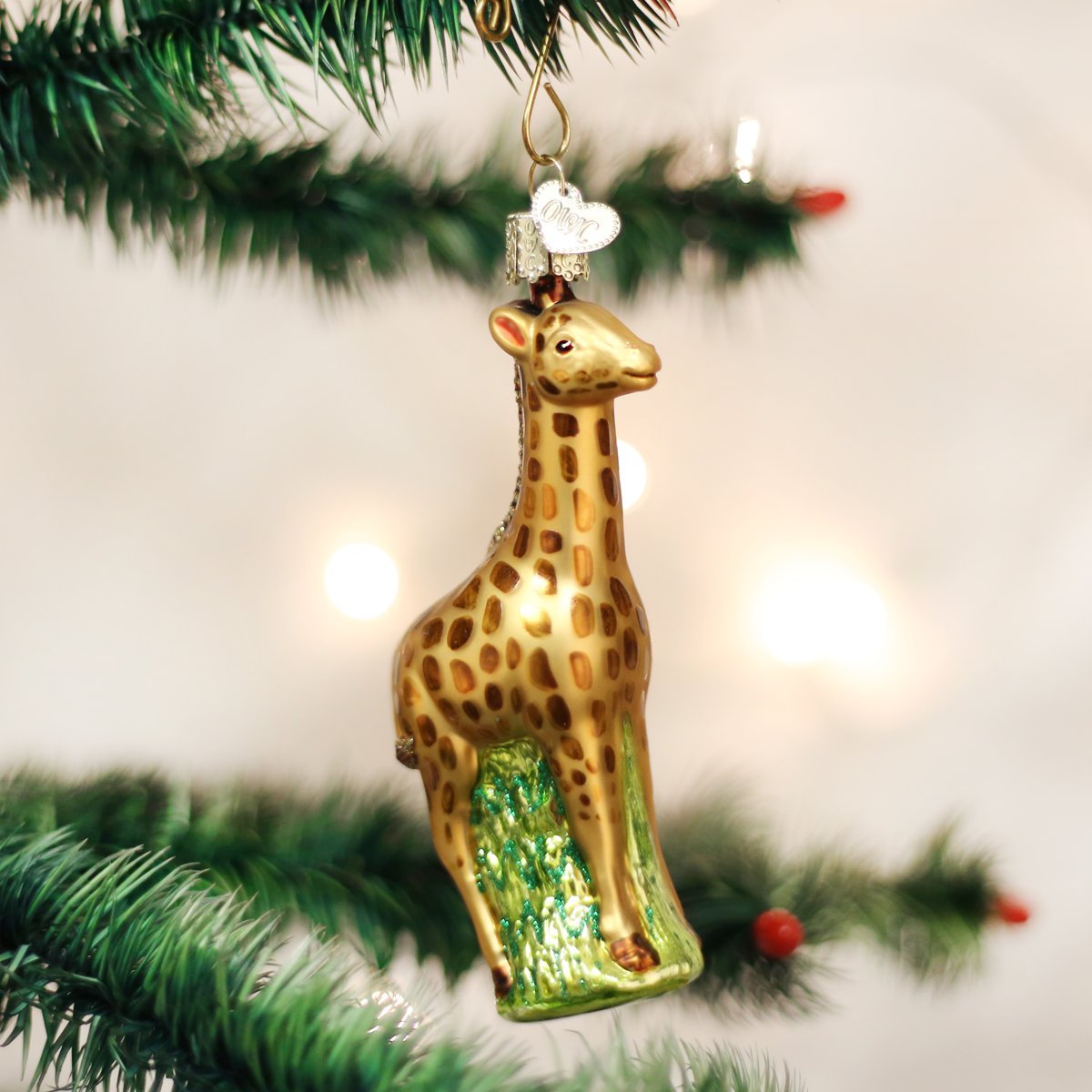 Old World Christmas Baby Giraffe Glass Blown Ornament for Christmas Tree, Handcrafted Holiday Decoration, Wildlife Animal Collection