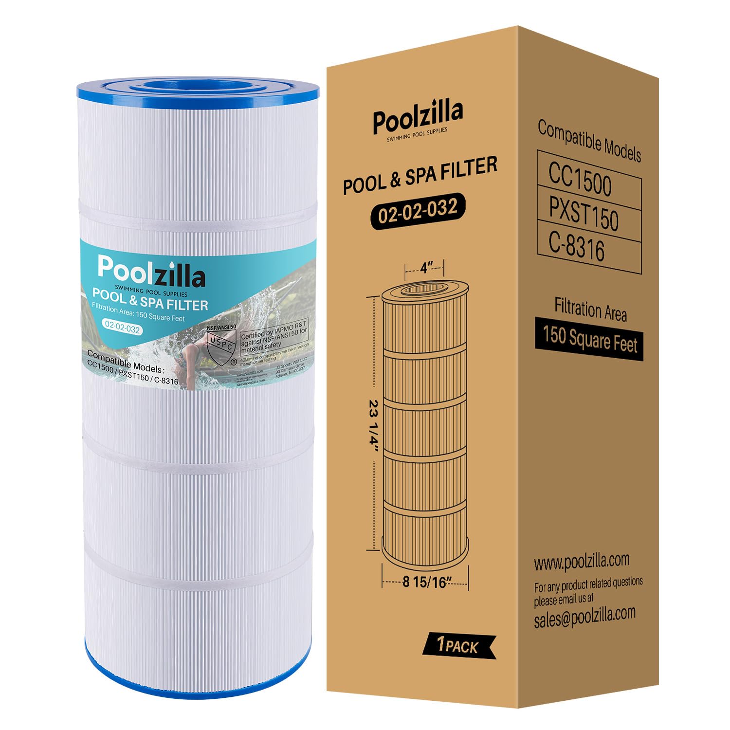 Poolzilla Replacement Pool Filter for PLFPXST150, Hayward X-Stream CC1500, CC-1500-E, Waterway Pro Clean 150, Unicel C-8316, Filbur FC-1286