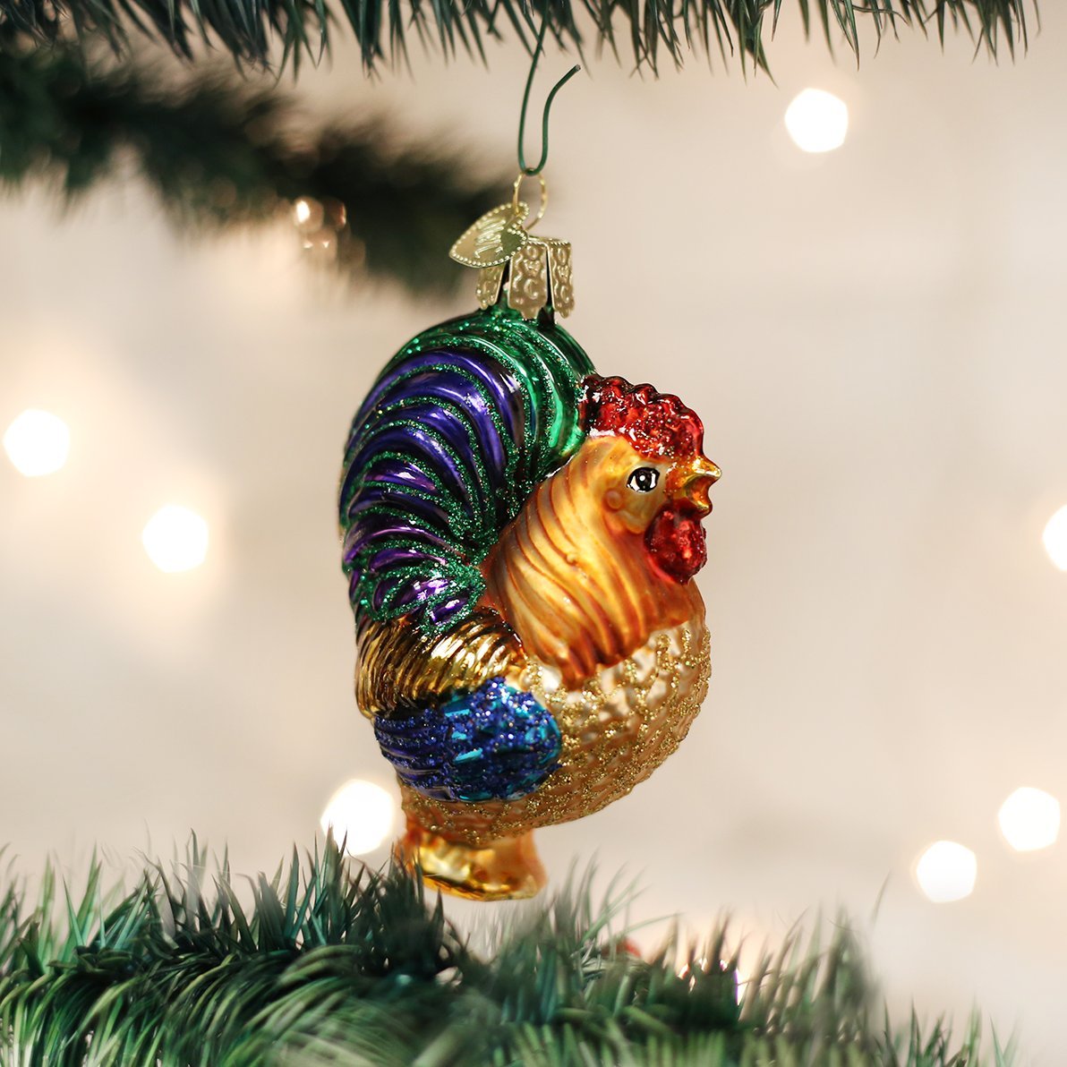 Old World Christmas Rooster Glass Blown Ornament for Christmas Tree, Handcrafted Holiday Decoration, Farm Animal Collection