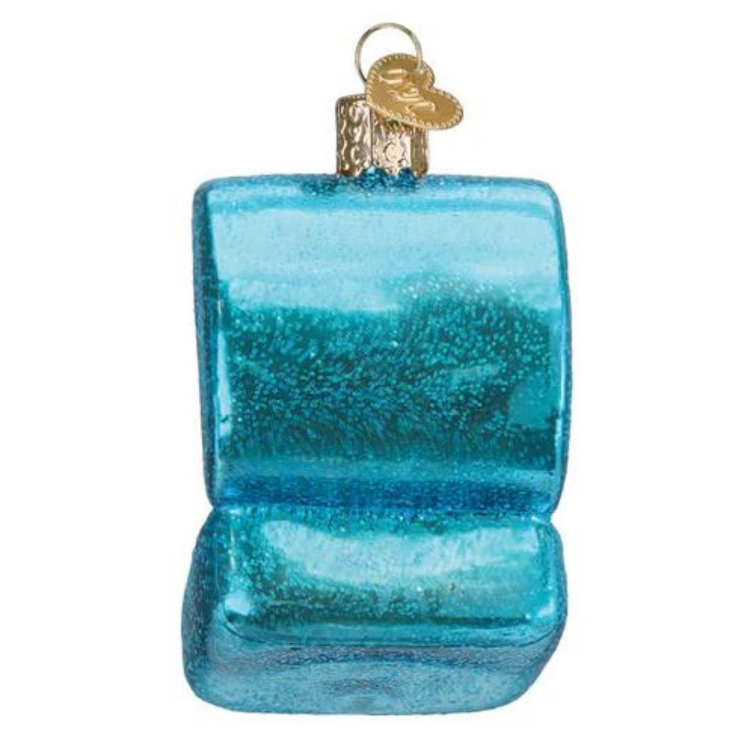 Old World Christmas Something Blue Ring Box Glass Blown Ornament for Christmas Tree, Handcrafted Holiday Decoration, Marriage Collection