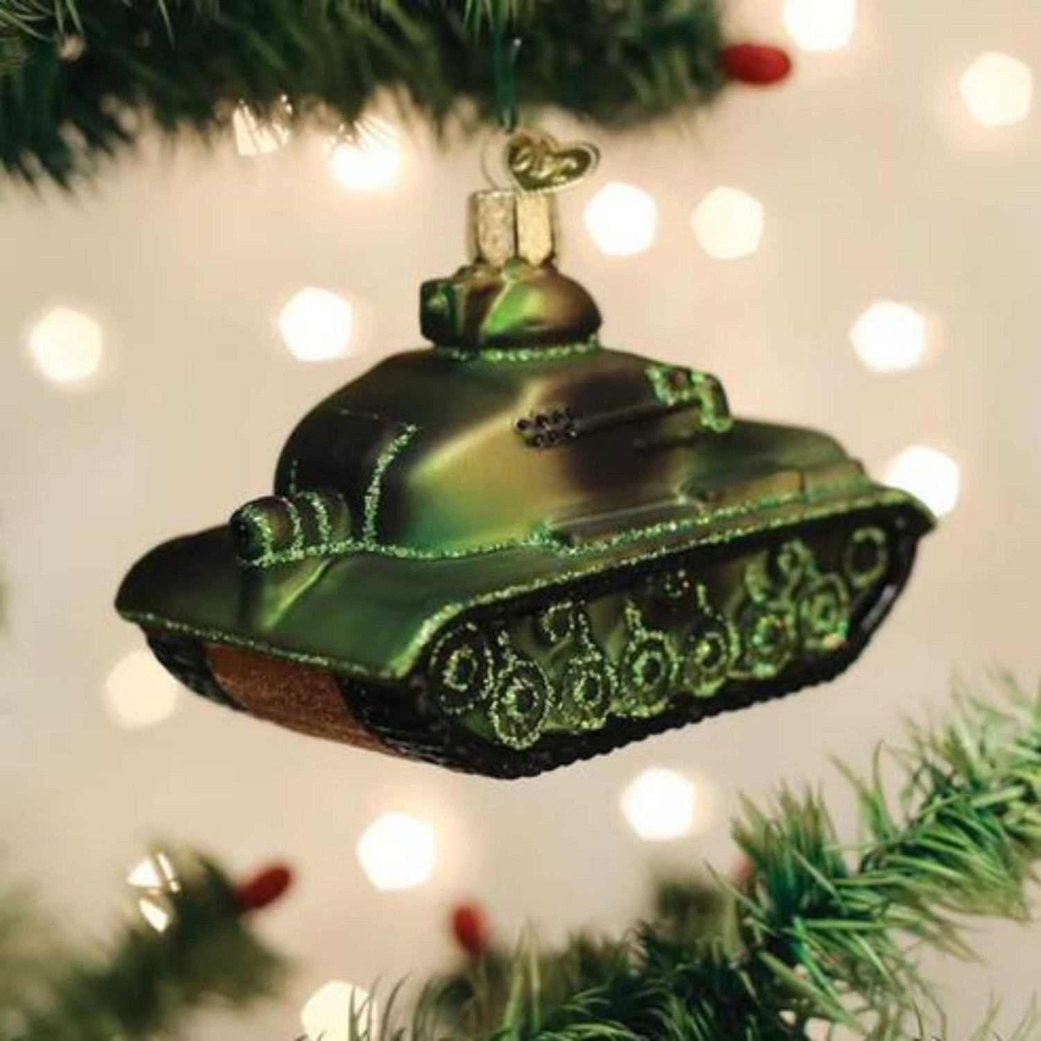 Old World Christmas Military Tank Glass Blown Ornament for Christmas Tree, Handcrafted Holiday Decoration, Military Collection