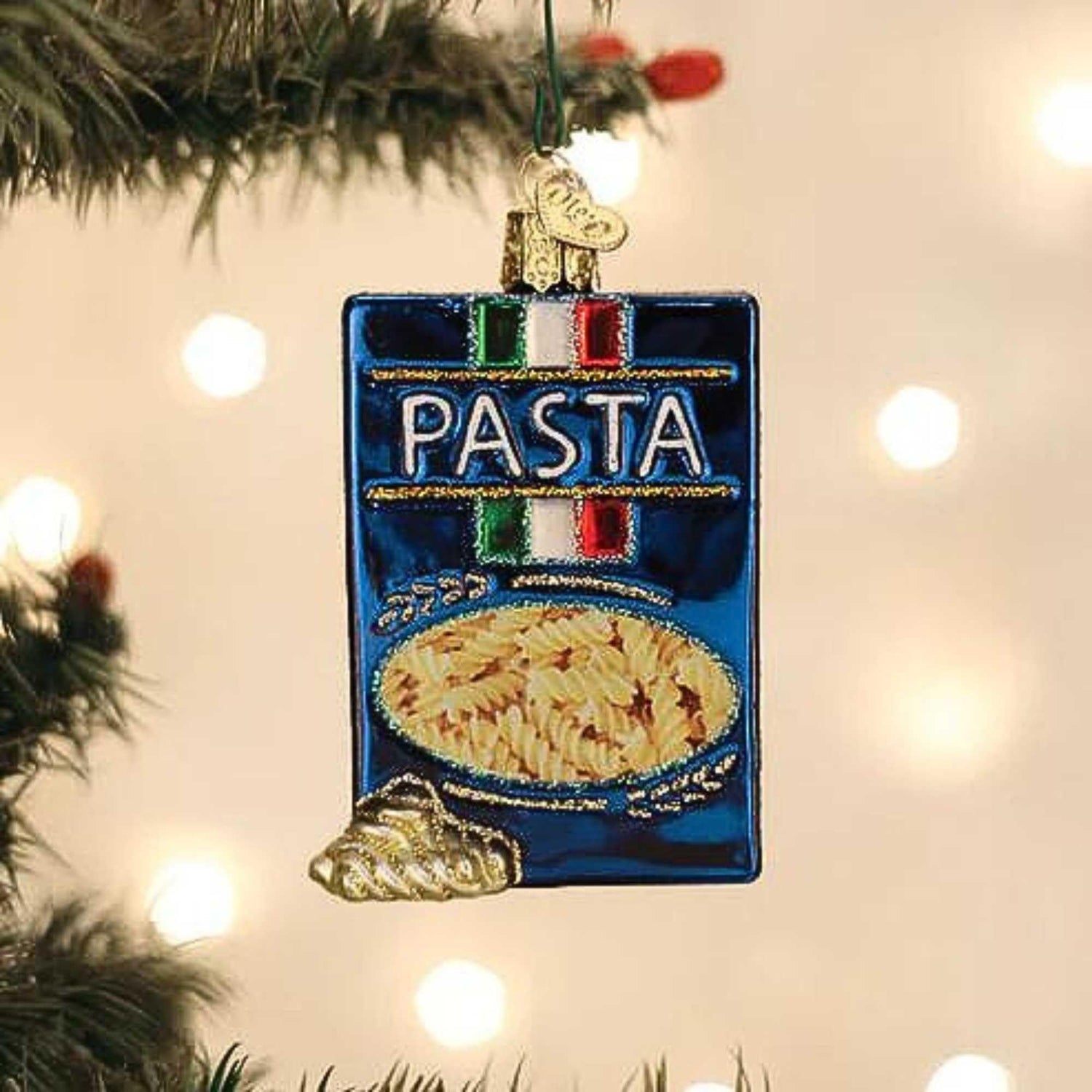 Old World Christmas Box of Pasta Glass Blown Ornament for Christmas Tree, Handcrafted Holiday Decoration, Food Collection