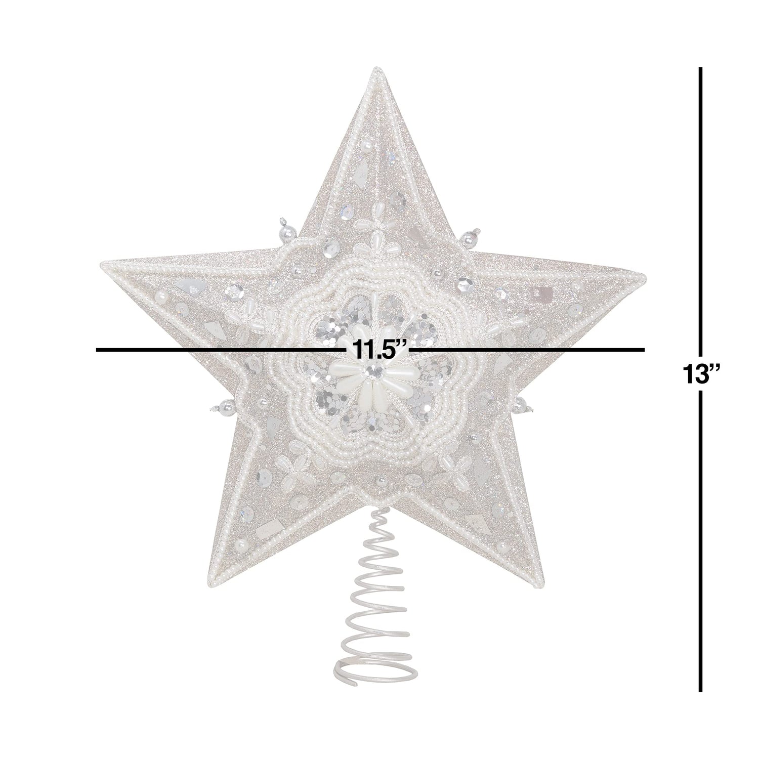 Kurt Adler 13.5-inch Star Treetop with Ivory Pearls and Platinum Glass Glitter