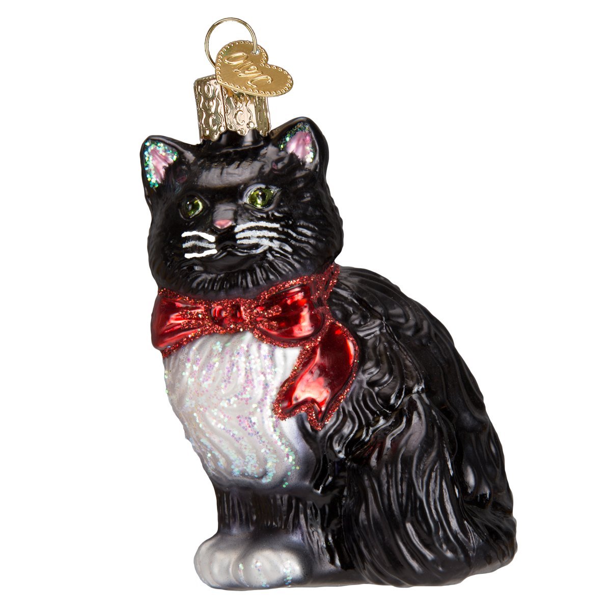 Old World Christmas Tuxedo Kitty Glass Blown Ornament for Christmas Tree, Handcrafted Holiday Decoration, Cat Collection