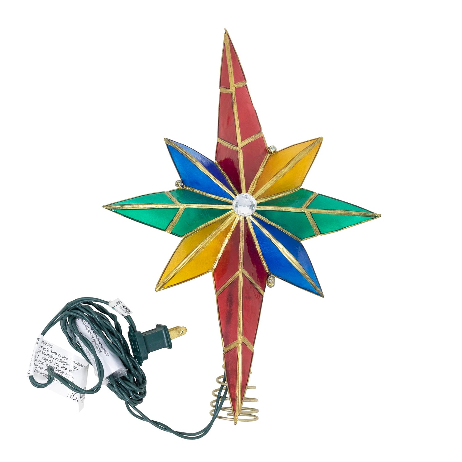 Kurt Adler 10-Light Multicolored Capiz Bethlehem Star Treetop with Gem Center