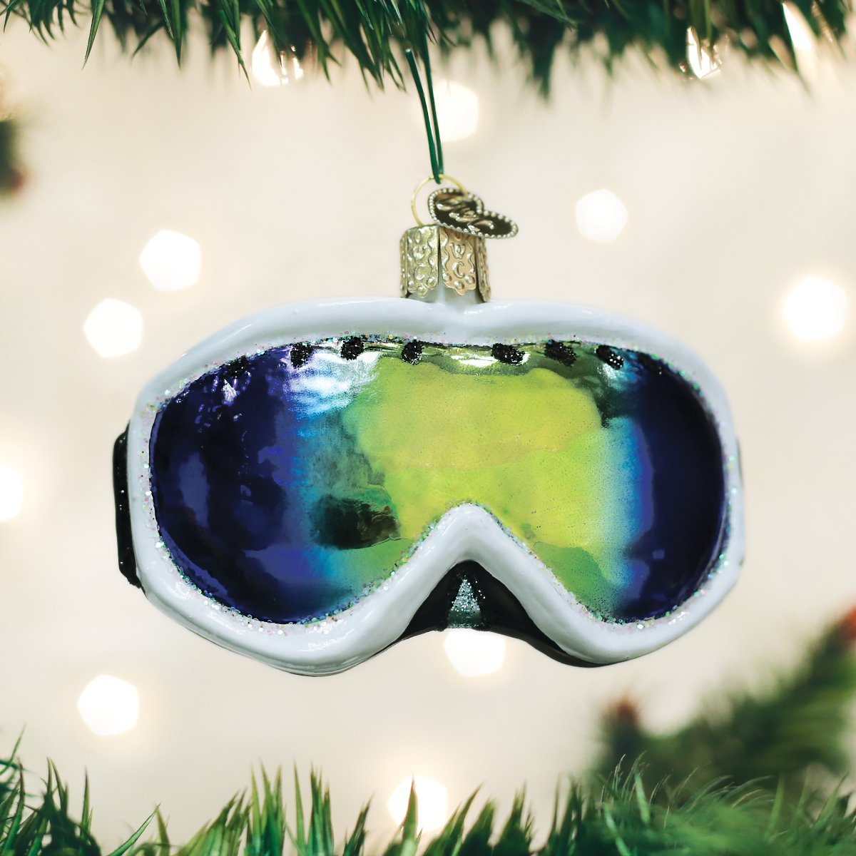 Old World Christmas Ski Goggles Glass Blown Ornament for Christmas Tree, Handcrafted Holiday Decoration, Sport Collection
