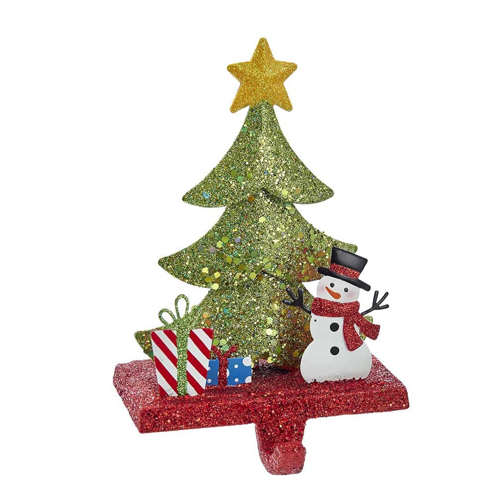 Kurt Adler Christmas Stocking Holder, Christmas Tree Glitter Base with Snowman, 6.5in