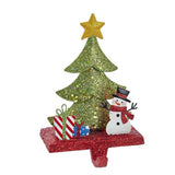 Kurt Adler Christmas Stocking Holder, Christmas Tree Glitter Base with Snowman, 6.5in