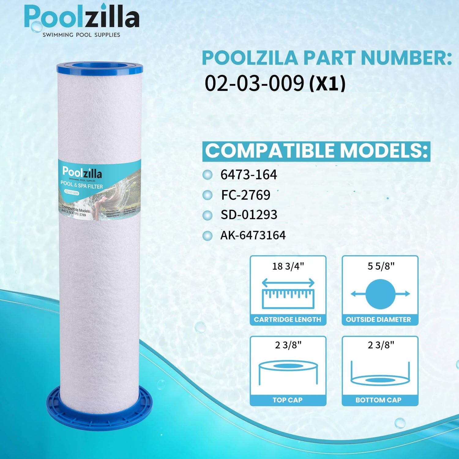 Poolzilla Replacement Inner Spa Filter for Sundance 6473-164, Sundance Micro Clean Inner, UFC-164, Filbur FC-2769, SD-01293, AK-6473164 - Inner Filter Only