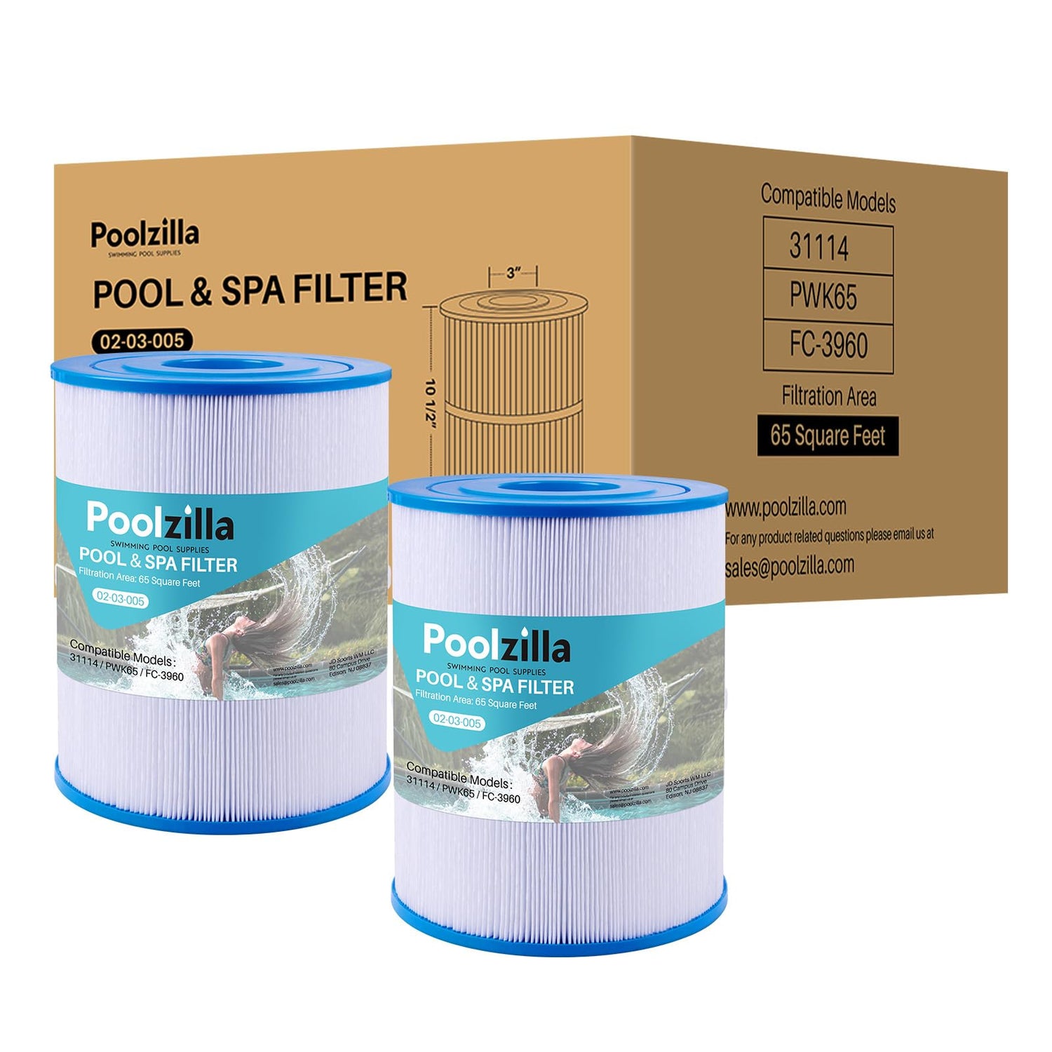 Poolzilla Replacement Spa Filter for Watkins 31114, Unicel C-8465, Pleatco PWK65, Filbur FC-3960, 71827, 71828, Tiger River Caspian