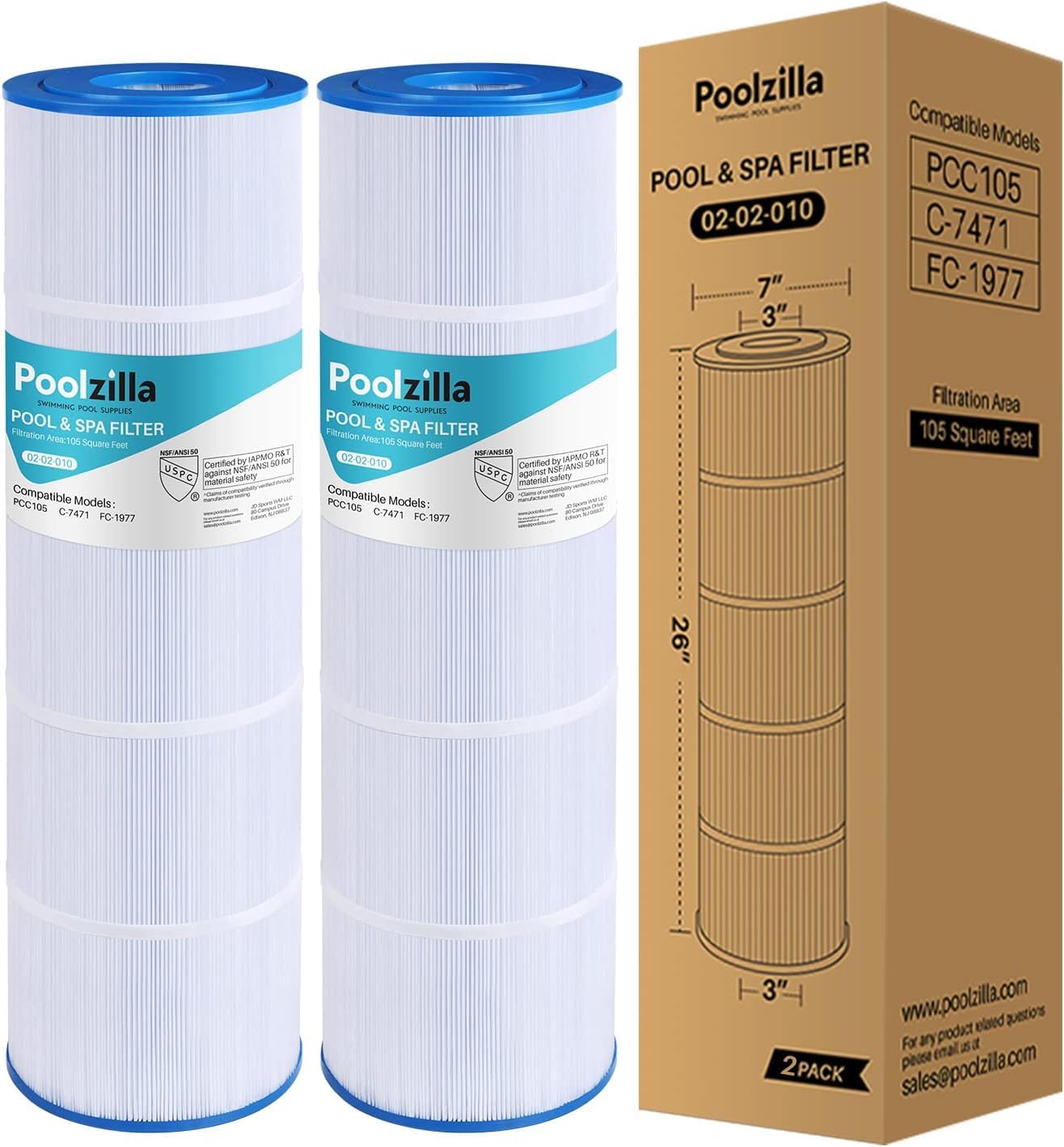 Poolzilla Replacement Pool Filter Cartridge for PCC105, Filbur FC-1977, 570-0425-07, Unicel C-7471, R173576, Pentair CCP420, 178584, 817-0106