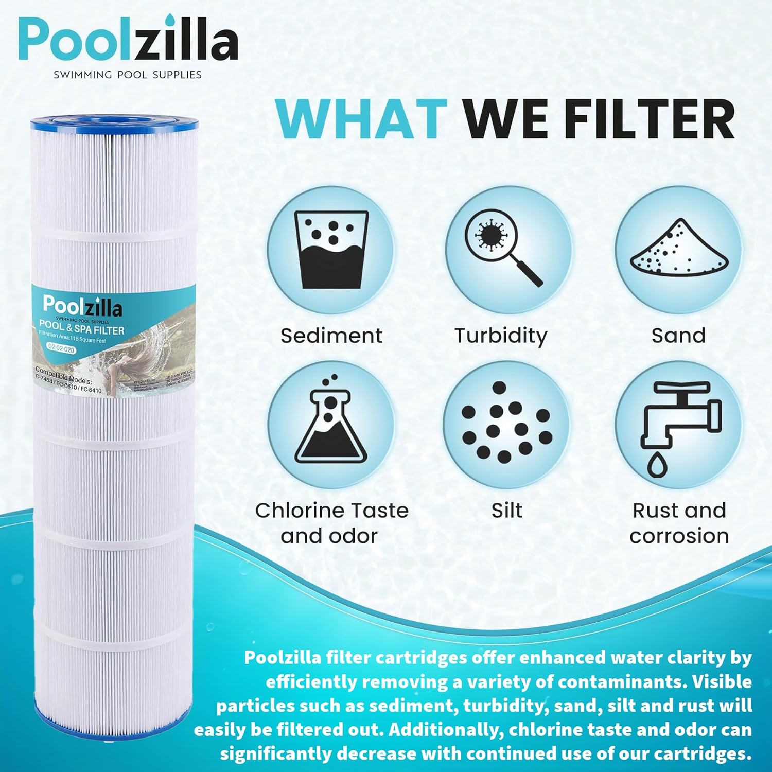 Poolzilla Replacement Pool Filter for Unicel C-7468, Jandy CL 460, CV460, PJAN115, FC-0810, Excel Filters XLS-705, FC-641, Aladdin 21501