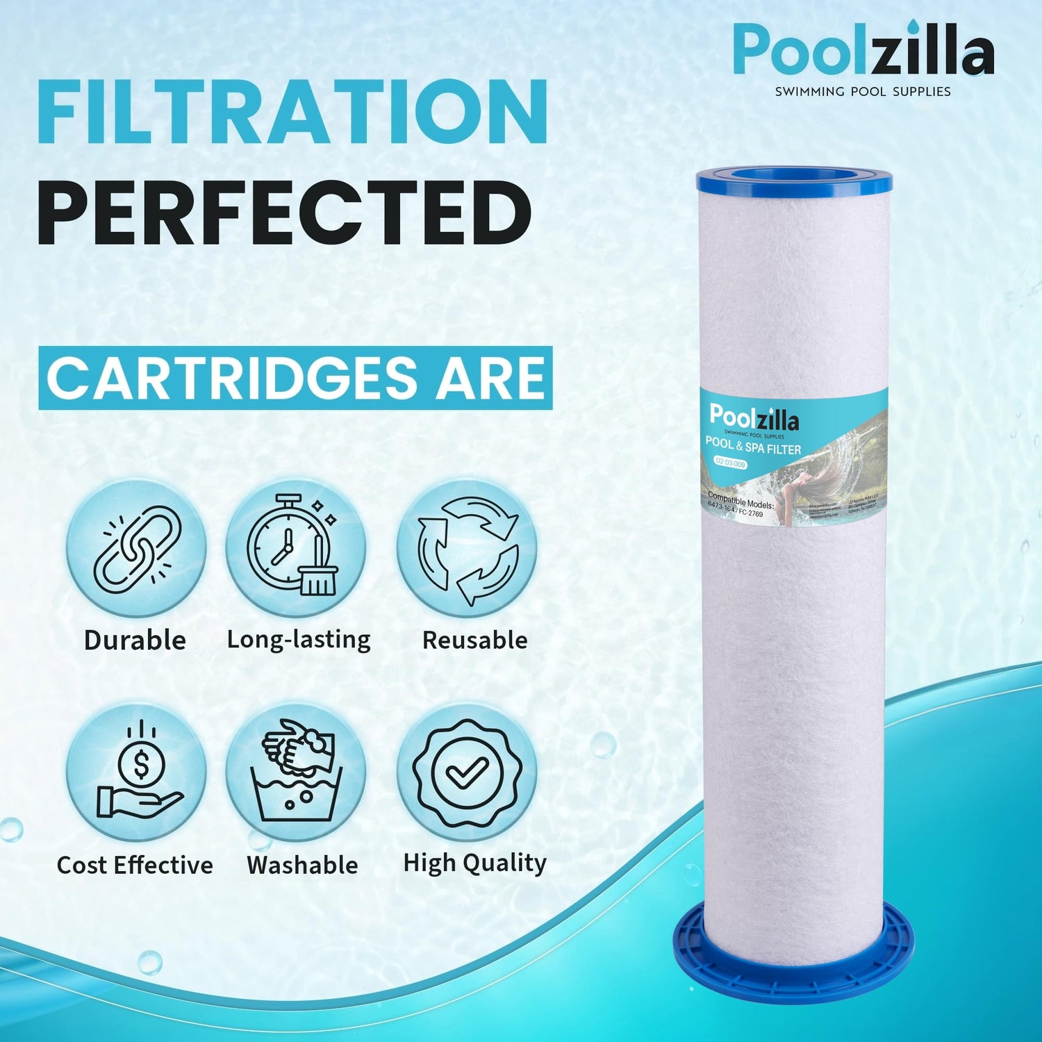 Poolzilla Replacement Inner Spa Filter for Sundance 6473-164, Sundance Micro Clean Inner, UFC-164, Filbur FC-2769, SD-01293, AK-6473164 - Inner Filter Only