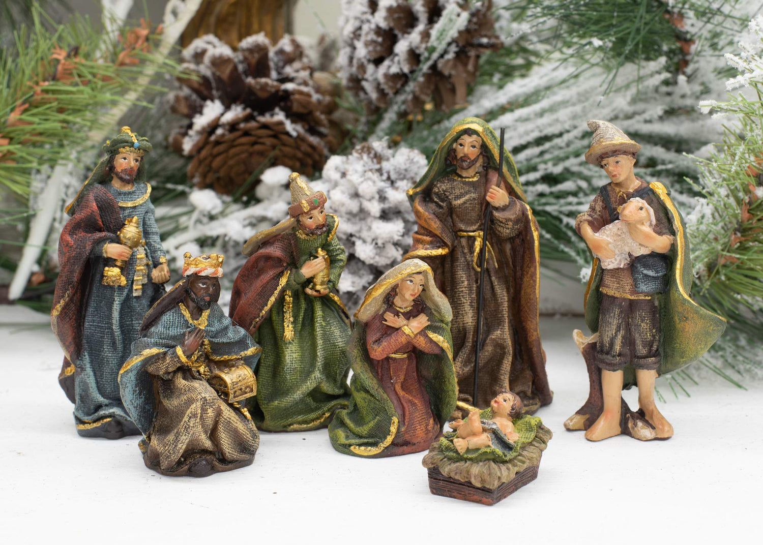Kurt S. Adler Kurt Adler 3.5-Inch Resin, 7-Piece Nativity Set, Multi for Christmas