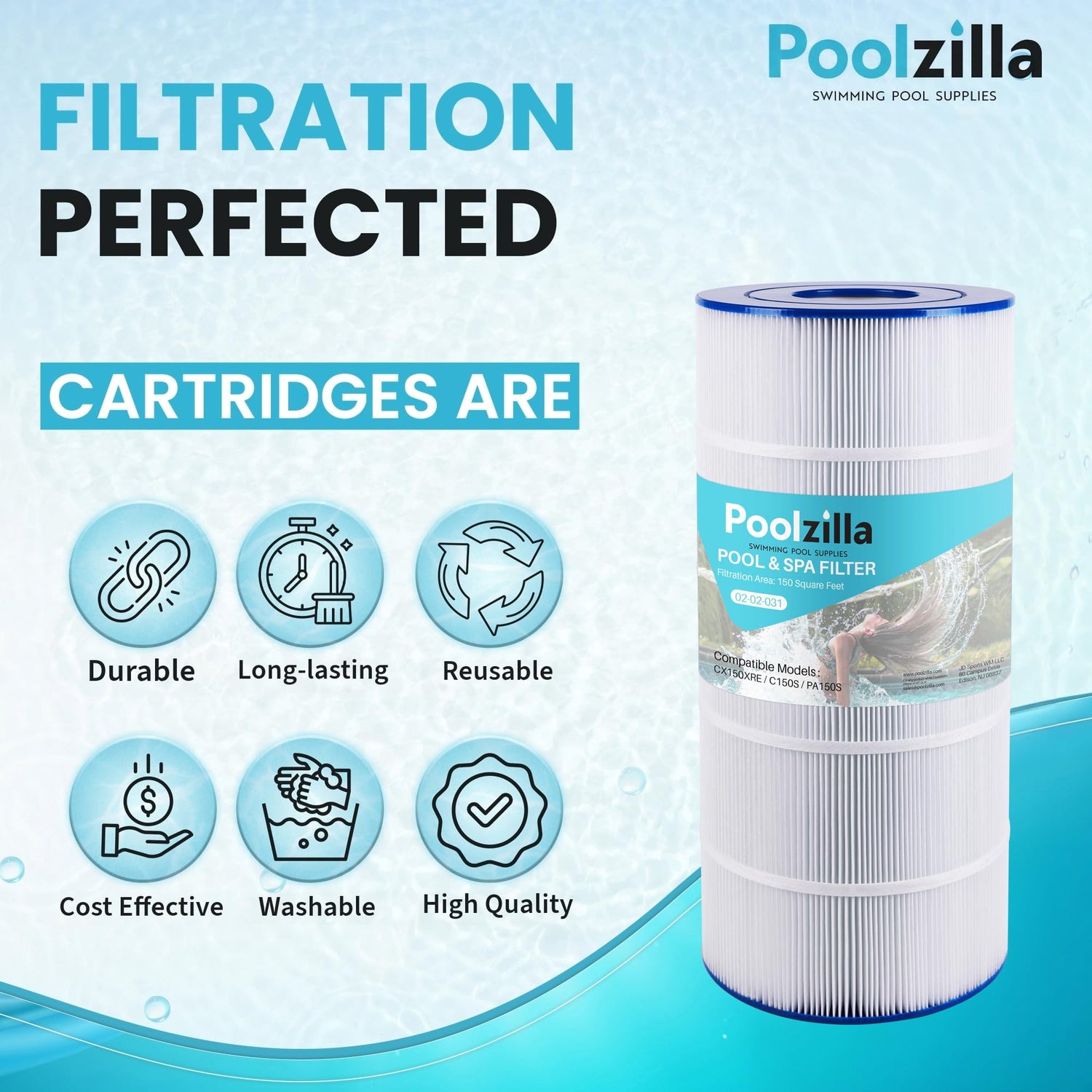 Poolzilla Replacement Pool Filter for PA150S, Hayward SwimClear C150S, CX150XRE, CS150E, Unicel C-9441, Spa-Daddy SD-01333