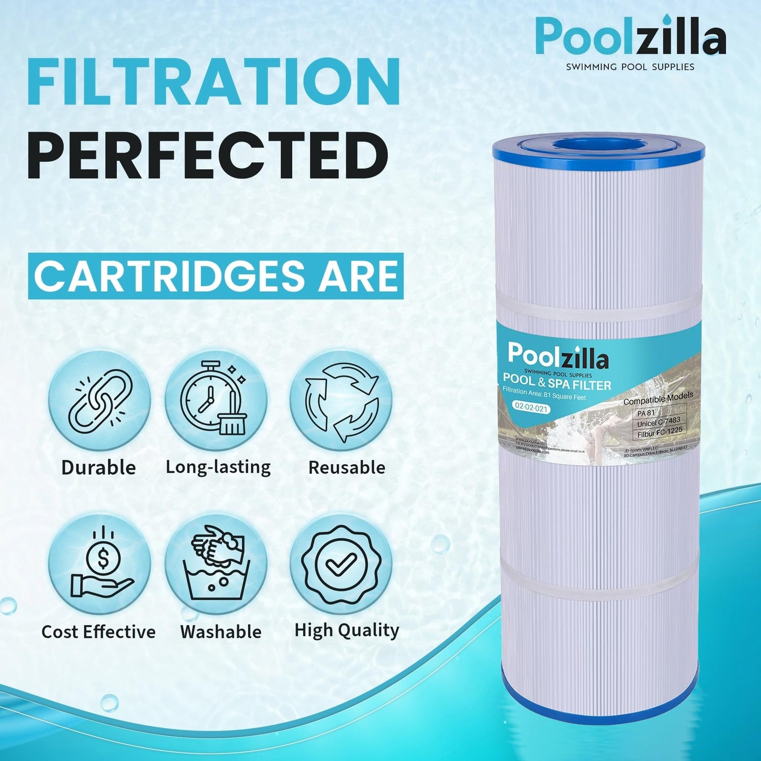 Poolzilla Replacement Pool Filter for CX580XRE, Hayward C580E, PA81-PAK4, Unicel C-7483, Hayward SwimClear C3020, C3025, C3030, Filbur FC-1225