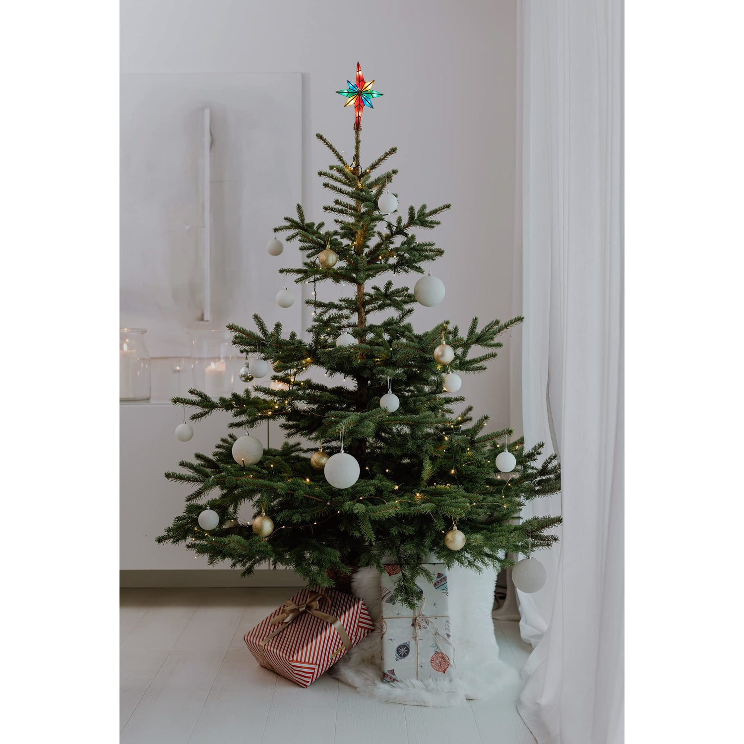 Kurt Adler 10-Light Multicolored Capiz Bethlehem Star Treetop with Gem Center