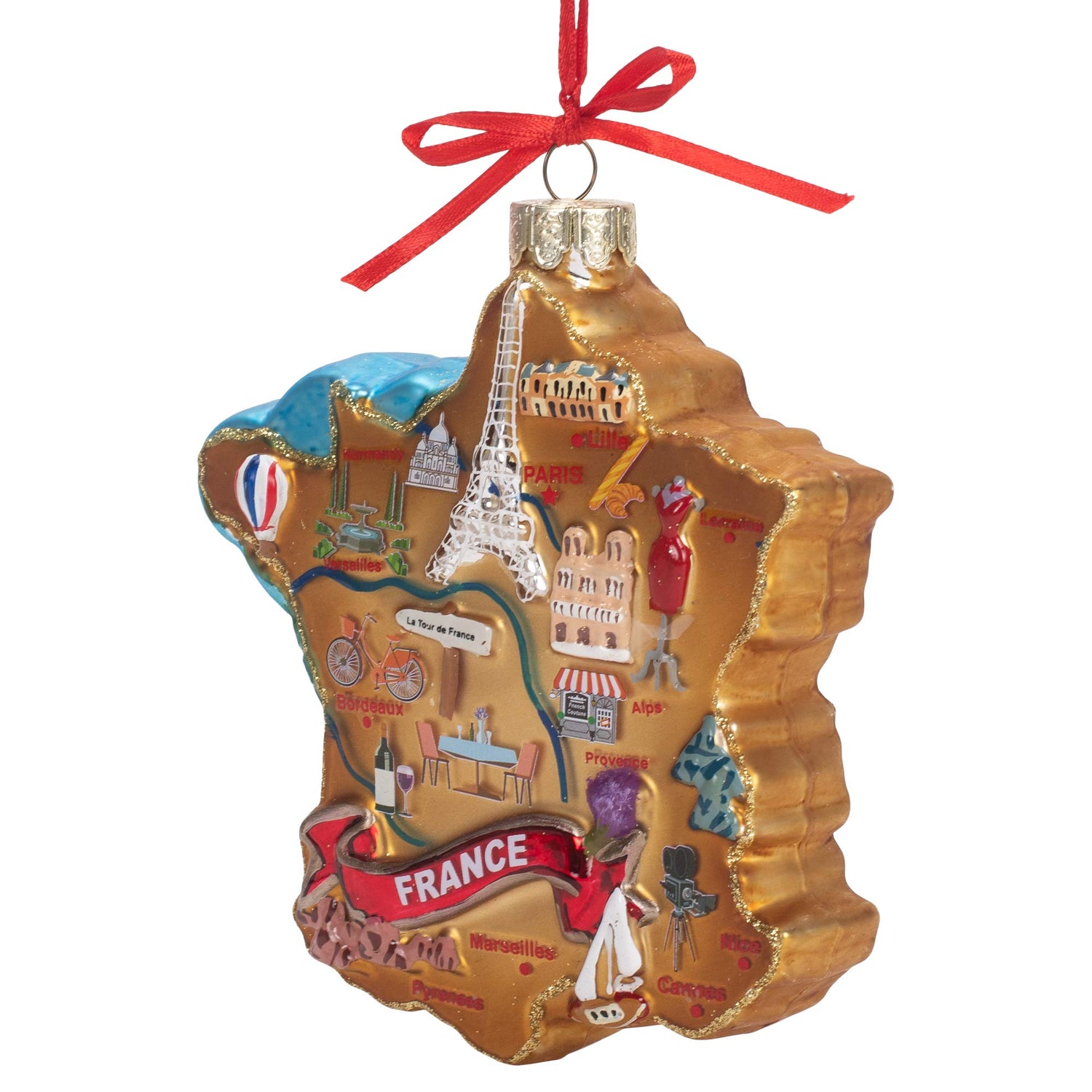 4.75-Inch France Map Glass Ornament