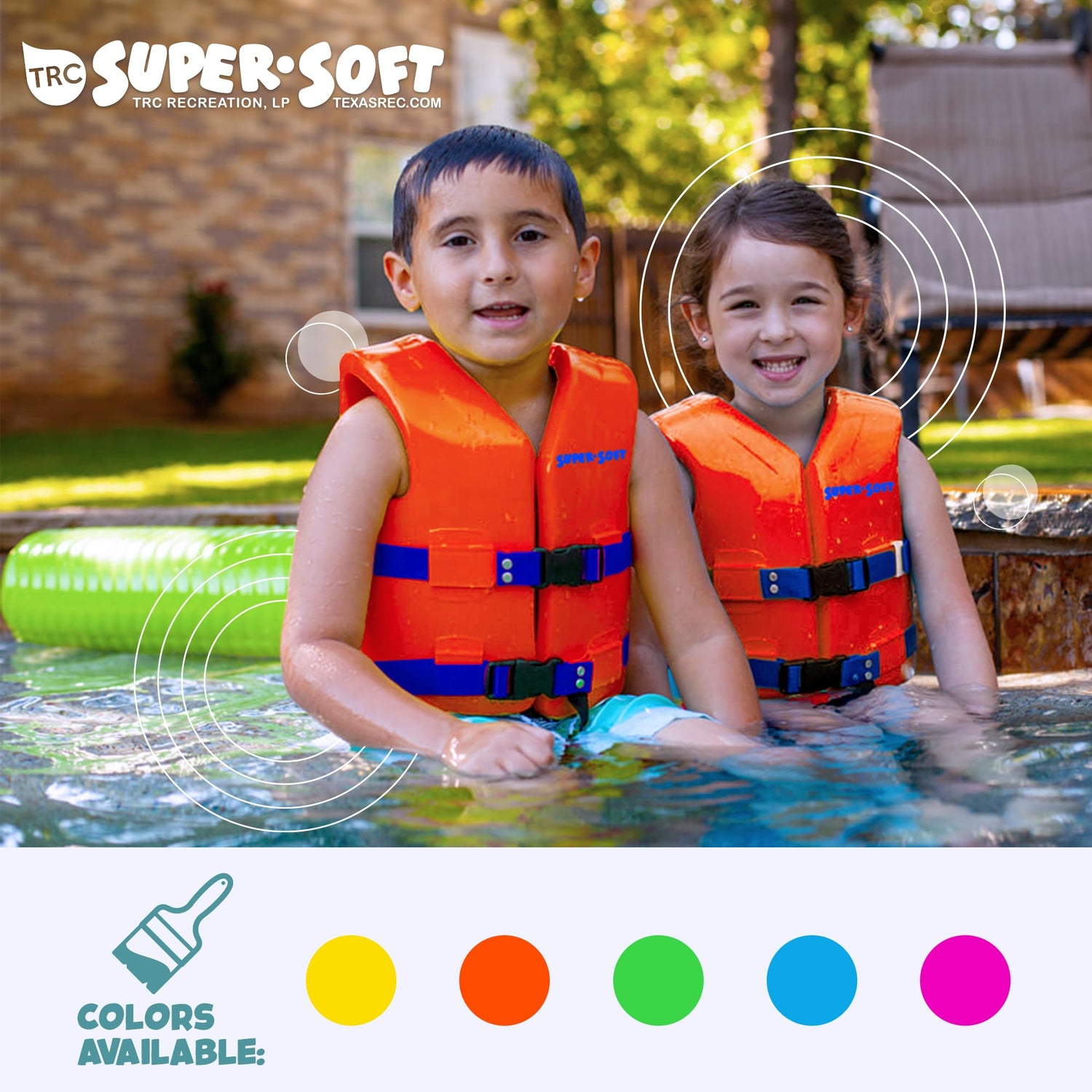 TRC Recreation Super Soft Child Size XS Life Jacket USCG Approved Vinyl Coated Foam Swim Vest for Kids Swimming Pool and Beach Gear, Sunset Orange
