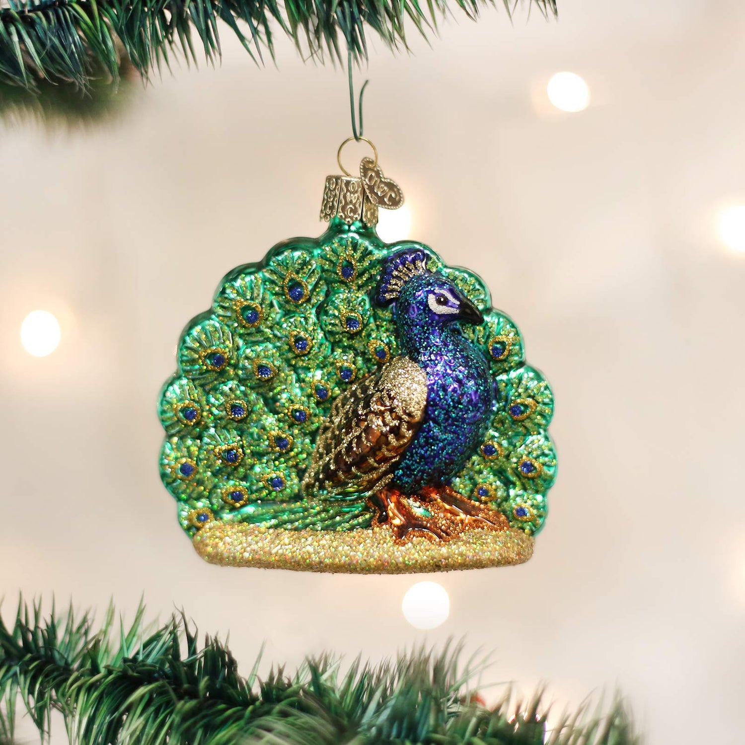 Old World Christmas Proud Peacock Glass Blown Ornament for Christmas Tree, Handcrafted Holiday Decoration, Wildlife Animal Collection