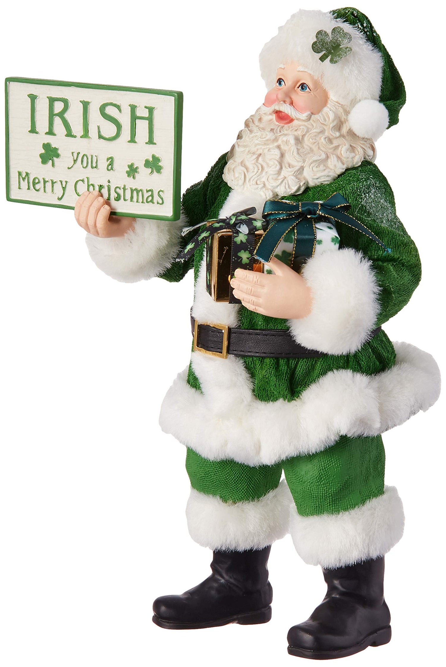 Kurt S. Adler 10.5-Inch Fabrich‚ Musical Irish Gift Box and Sign Santa, Multi