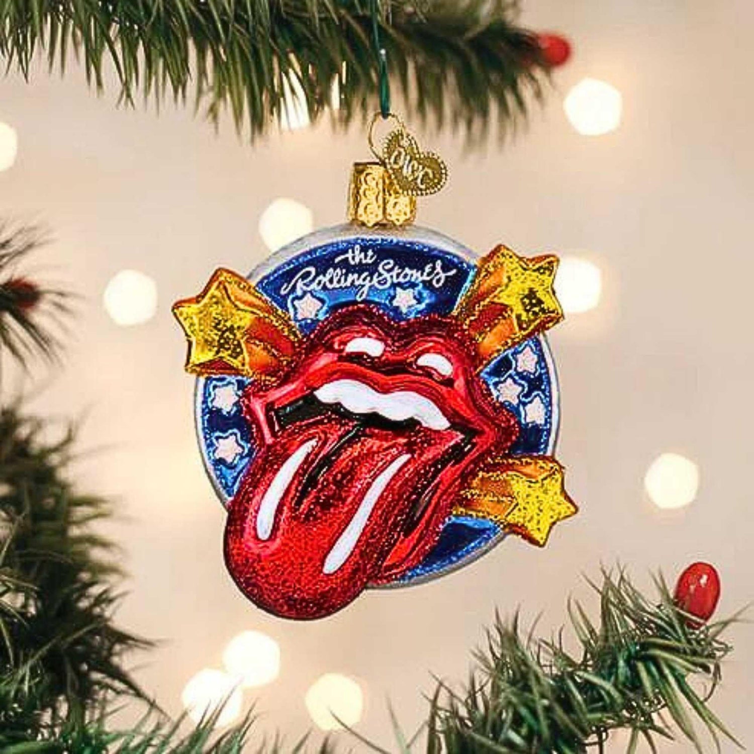 Old World Christmas The Rolling Stones Tongue Glass Blown Ornament for Christmas Tree, Handcrafted Holiday Decoration, Music Collection