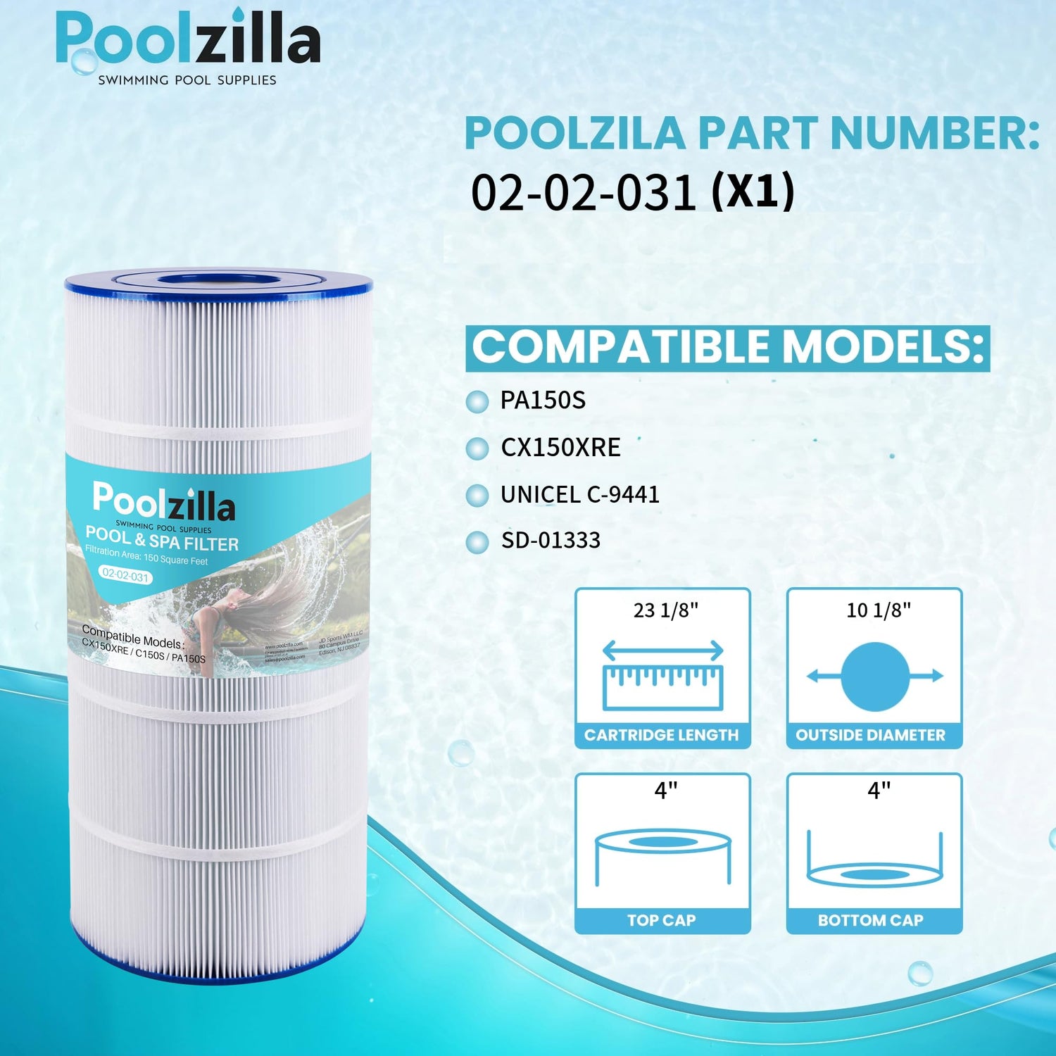 Poolzilla Replacement Pool Filter for PA150S, Hayward SwimClear C150S, CX150XRE, CS150E, Unicel C-9441, Spa-Daddy SD-01333