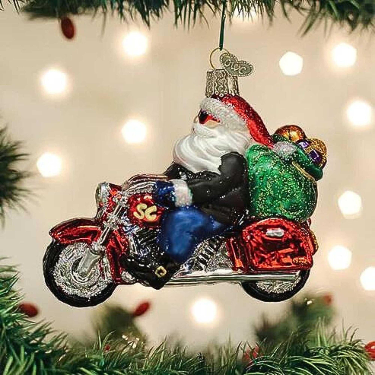 Old World Christmas Ornaments Biker Santa Glass Blown Ornaments for Christmas Tree
