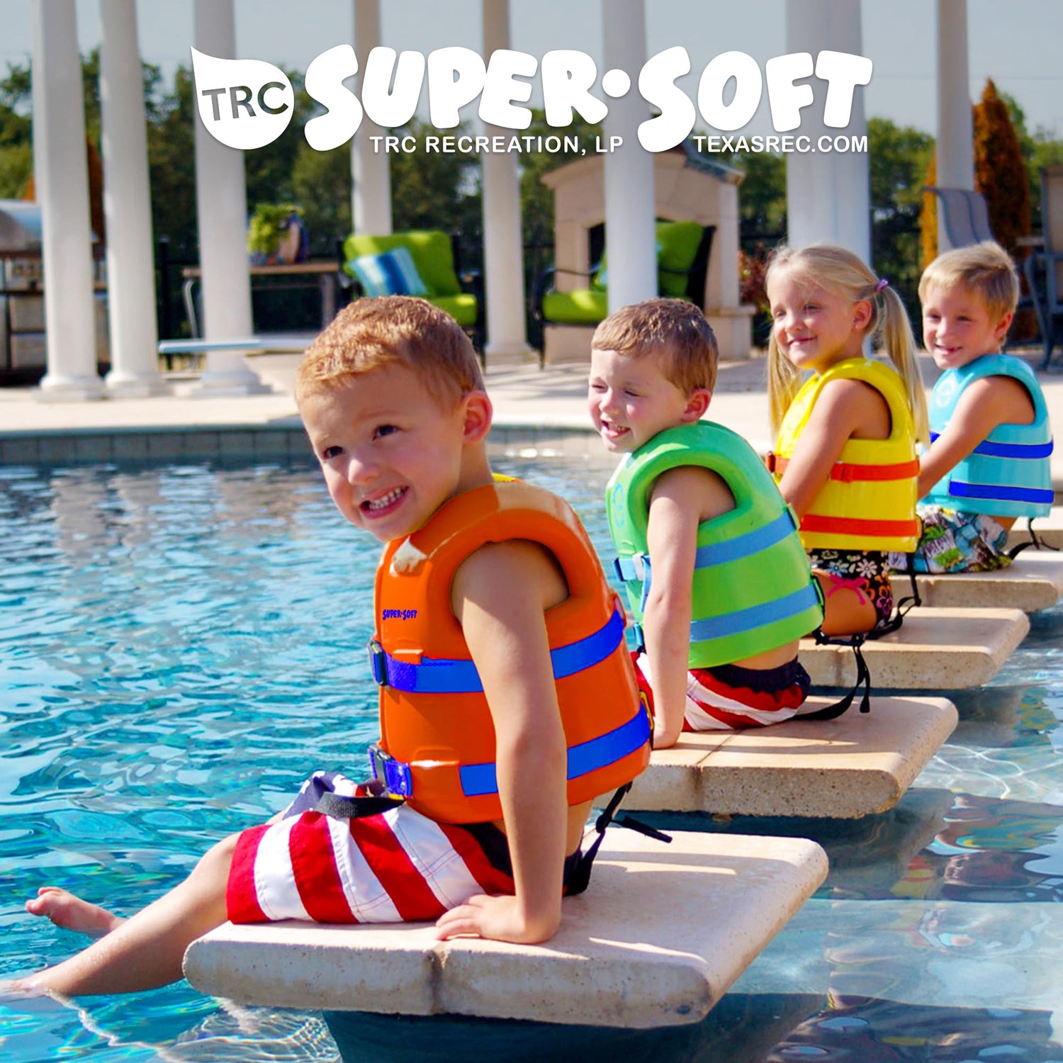 TRC Recreation Super Soft Child Size XS Life Jacket USCG Approved Vinyl Coated Foam Swim Vest for Kids Swimming Pool and Beach Gear, Sunset Orange