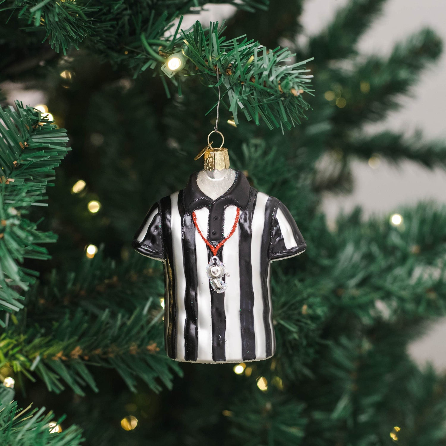 Old World Christmas Referee Shirt Glass Blown Ornament for Christmas Tree, Handcrafted Holiday Decoration, Sport Collection