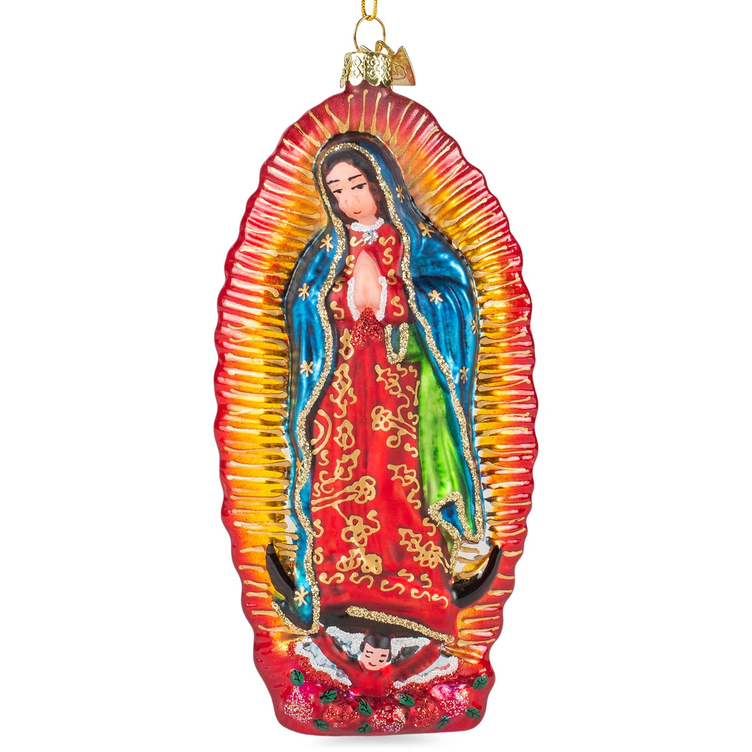 Vibrant Praying Our Lady Of Guadalupe 5.25 inch Metal Decorative Hanging Ornament,Christmas