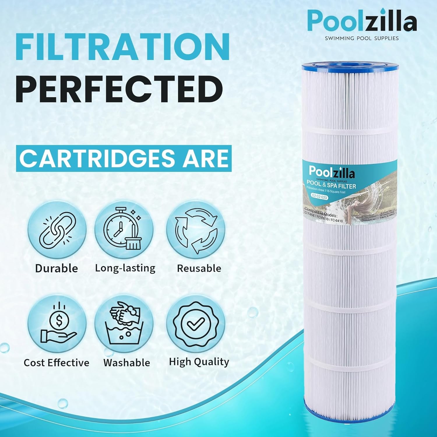 Poolzilla Replacement Pool Filter for Unicel C-7468, Jandy CL 460, CV460, PJAN115, FC-0810, Excel Filters XLS-705, FC-641, Aladdin 21501